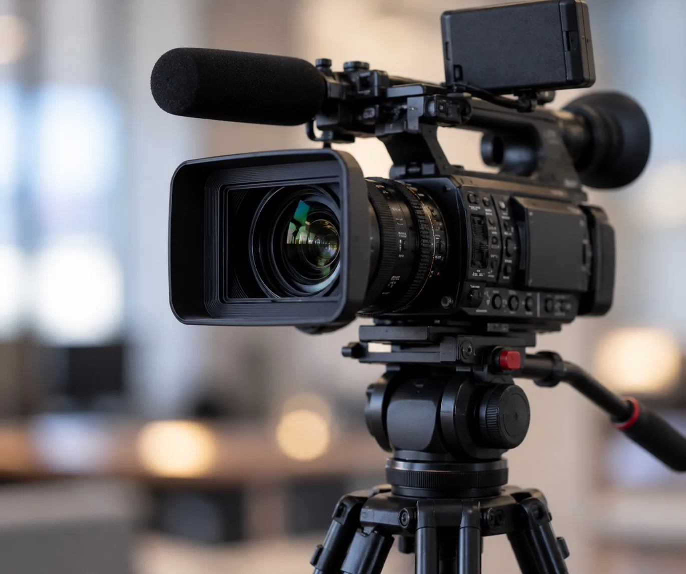 Professional video camera on a tripod