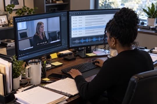 Editor synchronizing legal video with a deposition transcript