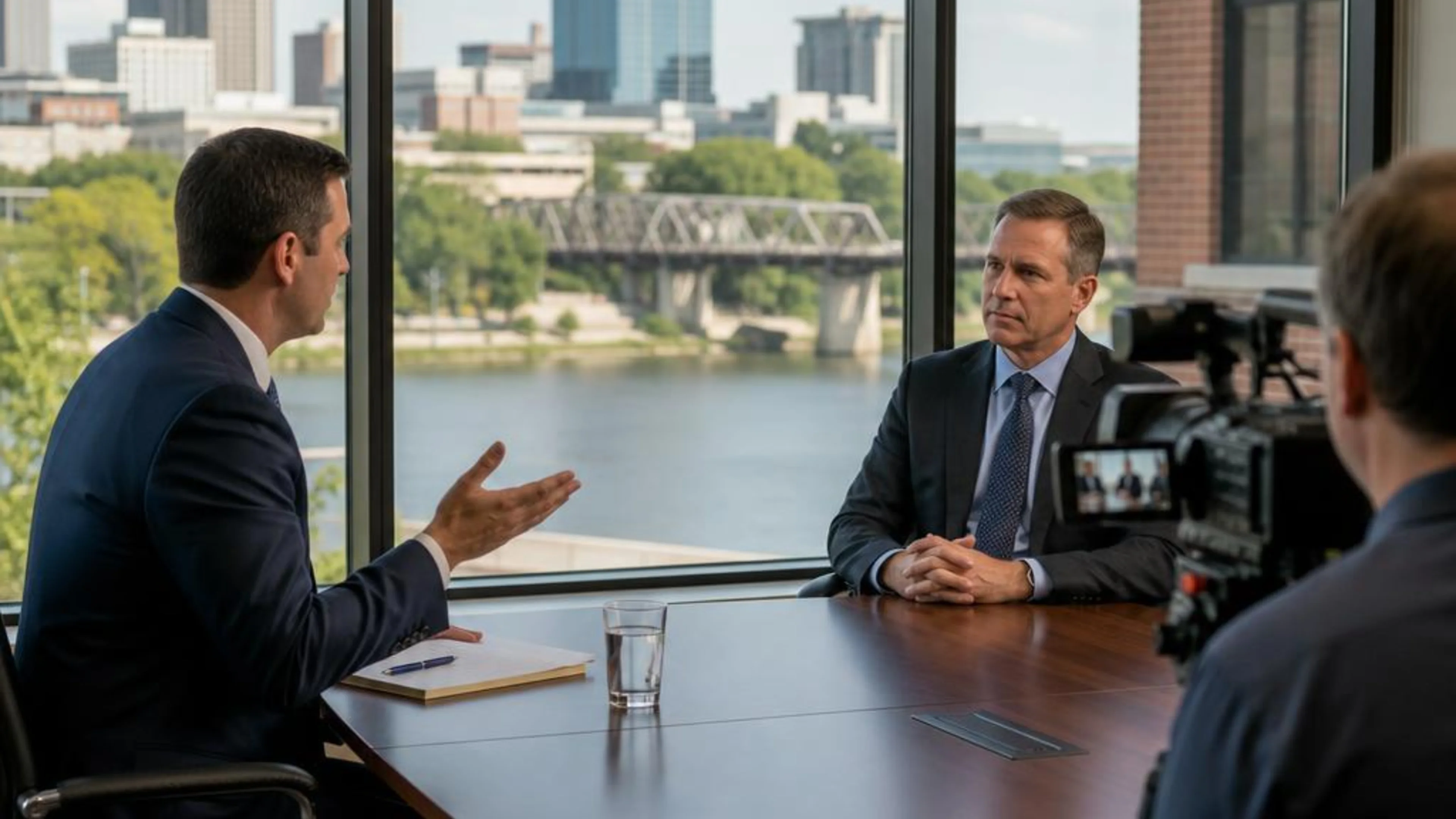Videotaped deposition in Arkansas with counsel questioning a witness while a professional legal video camera records the testimony