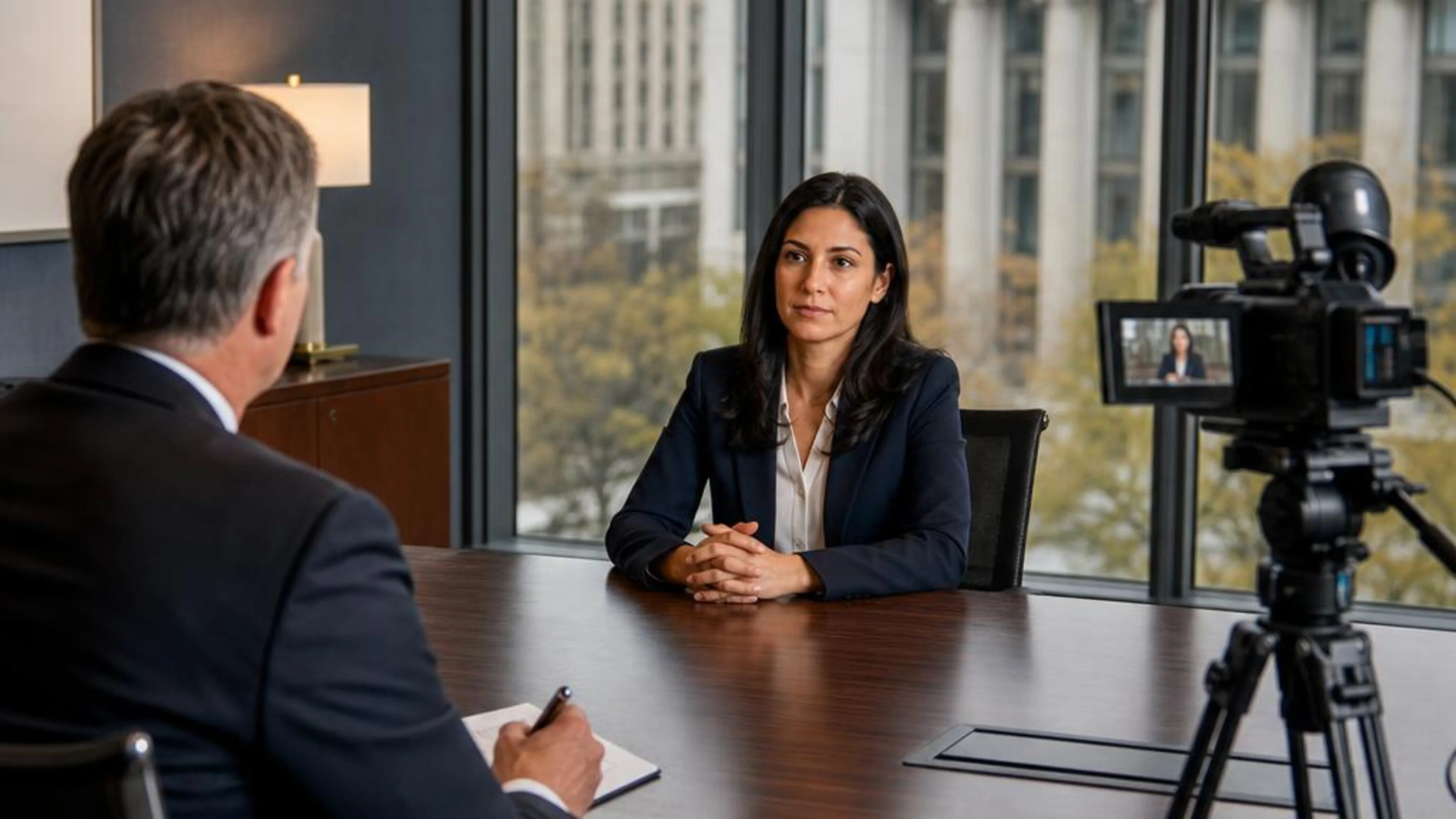 Videotaped deposition in the District of Columbia with counsel questioning a witness while a professional legal video camera records the testimony