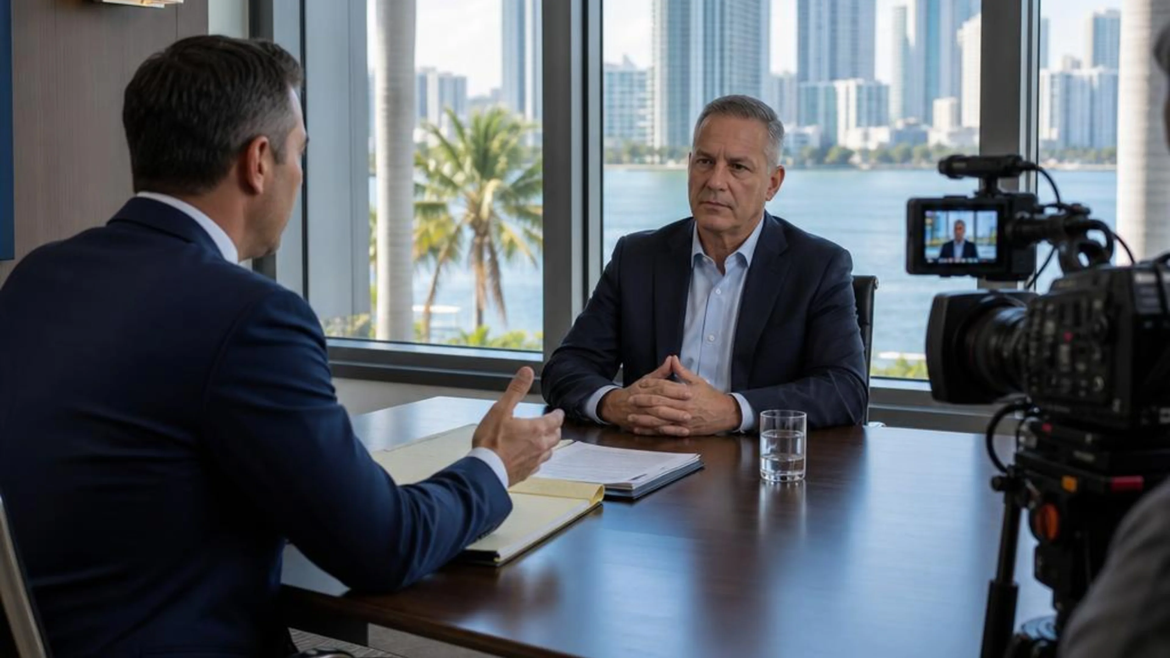 Videotaped deposition in Florida with counsel questioning a witness while a professional legal video camera records the testimony