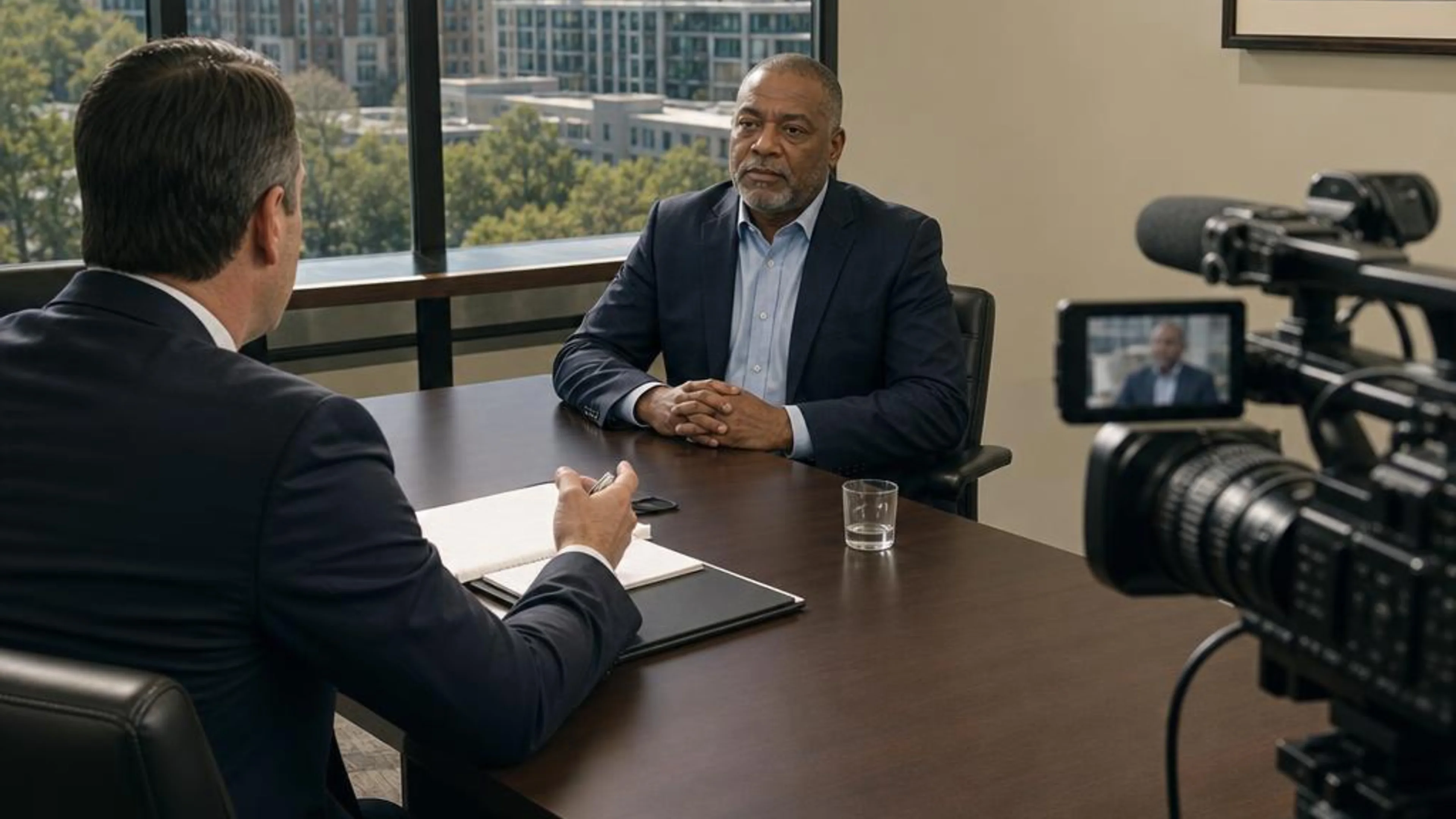 Videotaped deposition in Georgia with counsel questioning a witness while a professional legal video camera records the testimony