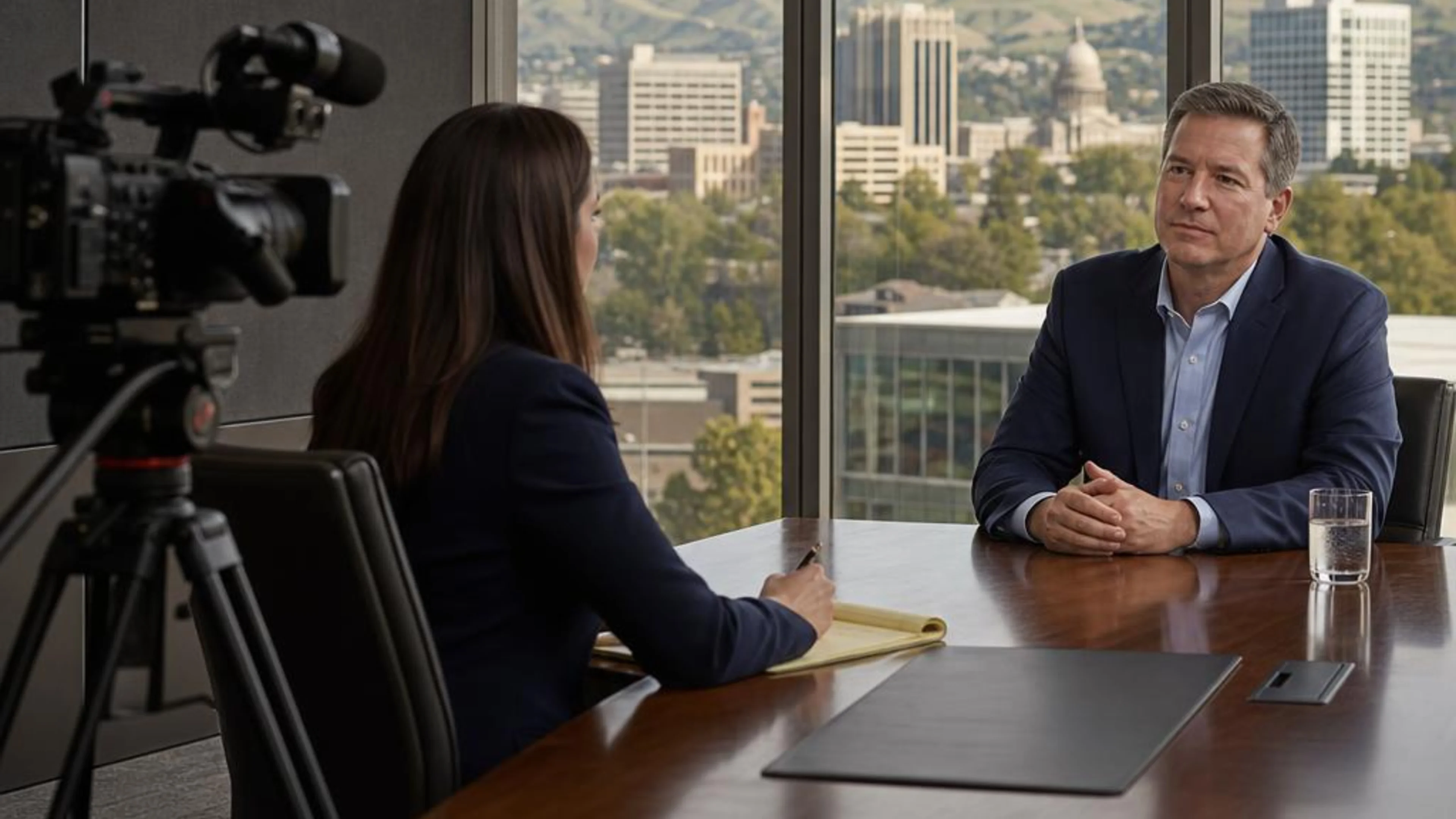 Videotaped deposition in Idaho with counsel questioning a witness while a professional legal video camera records the testimony