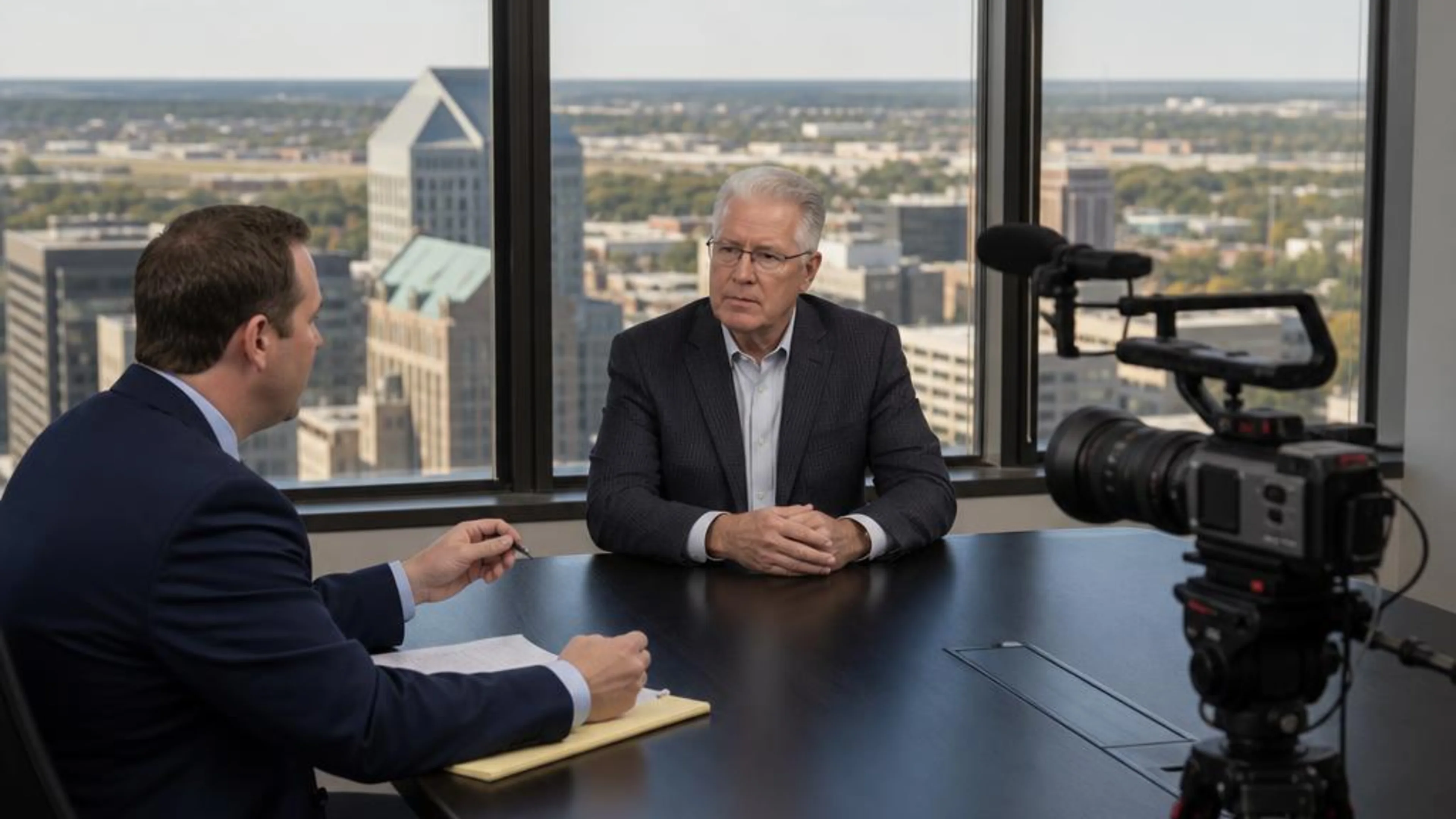 Videotaped deposition in Kansas with counsel questioning a witness while a professional legal video camera records the testimony