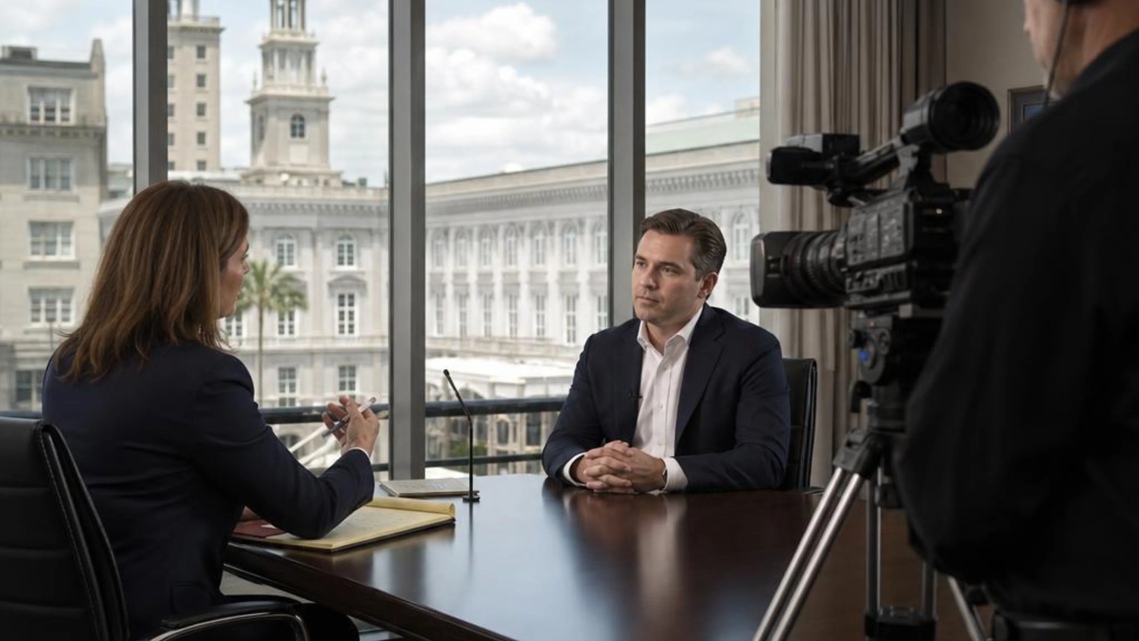 Videotaped deposition in Louisiana with counsel questioning a witness while a professional legal video camera records the testimony