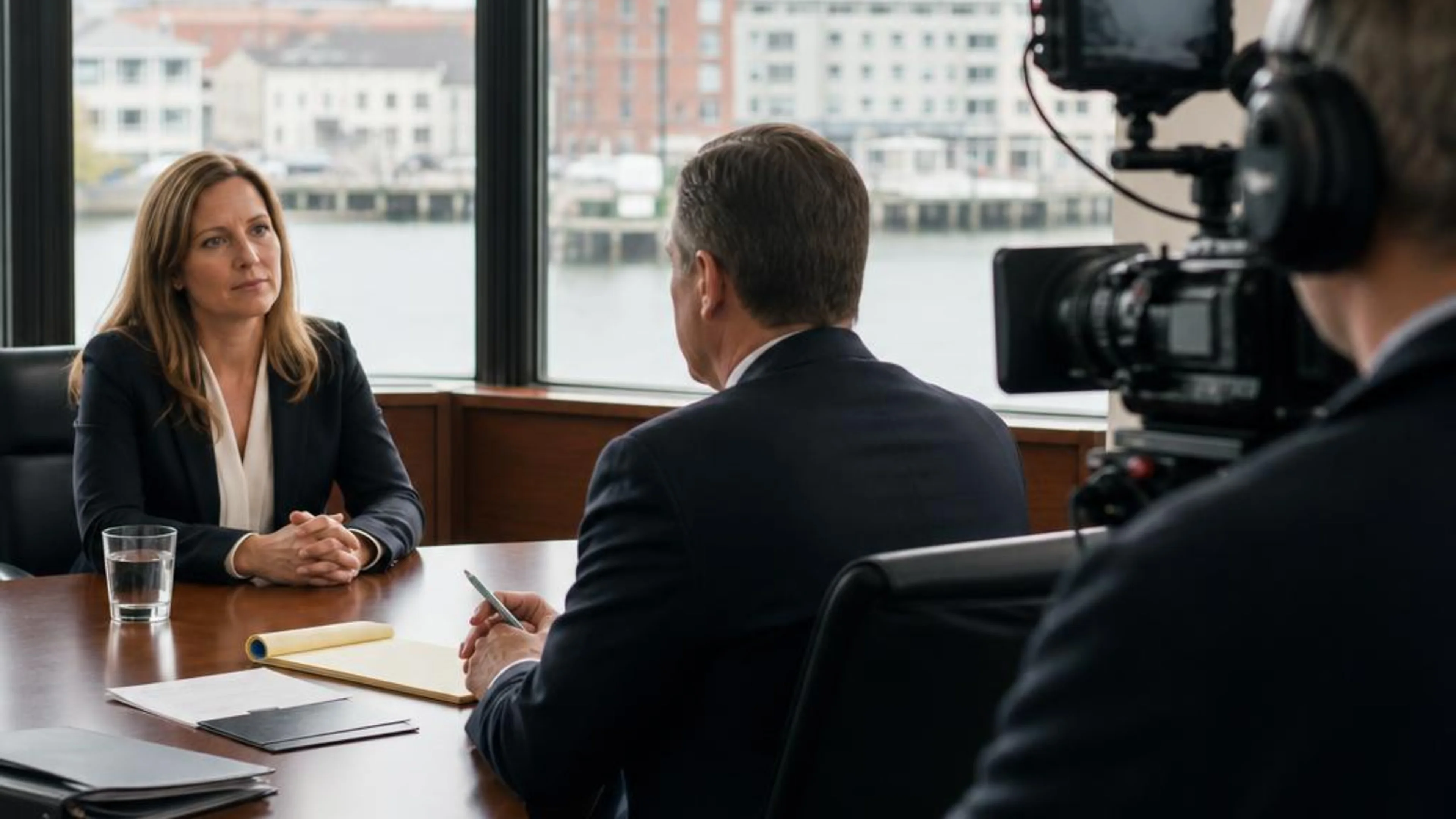 Videotaped deposition in Maine with counsel questioning a witness while a professional legal video camera records the testimony