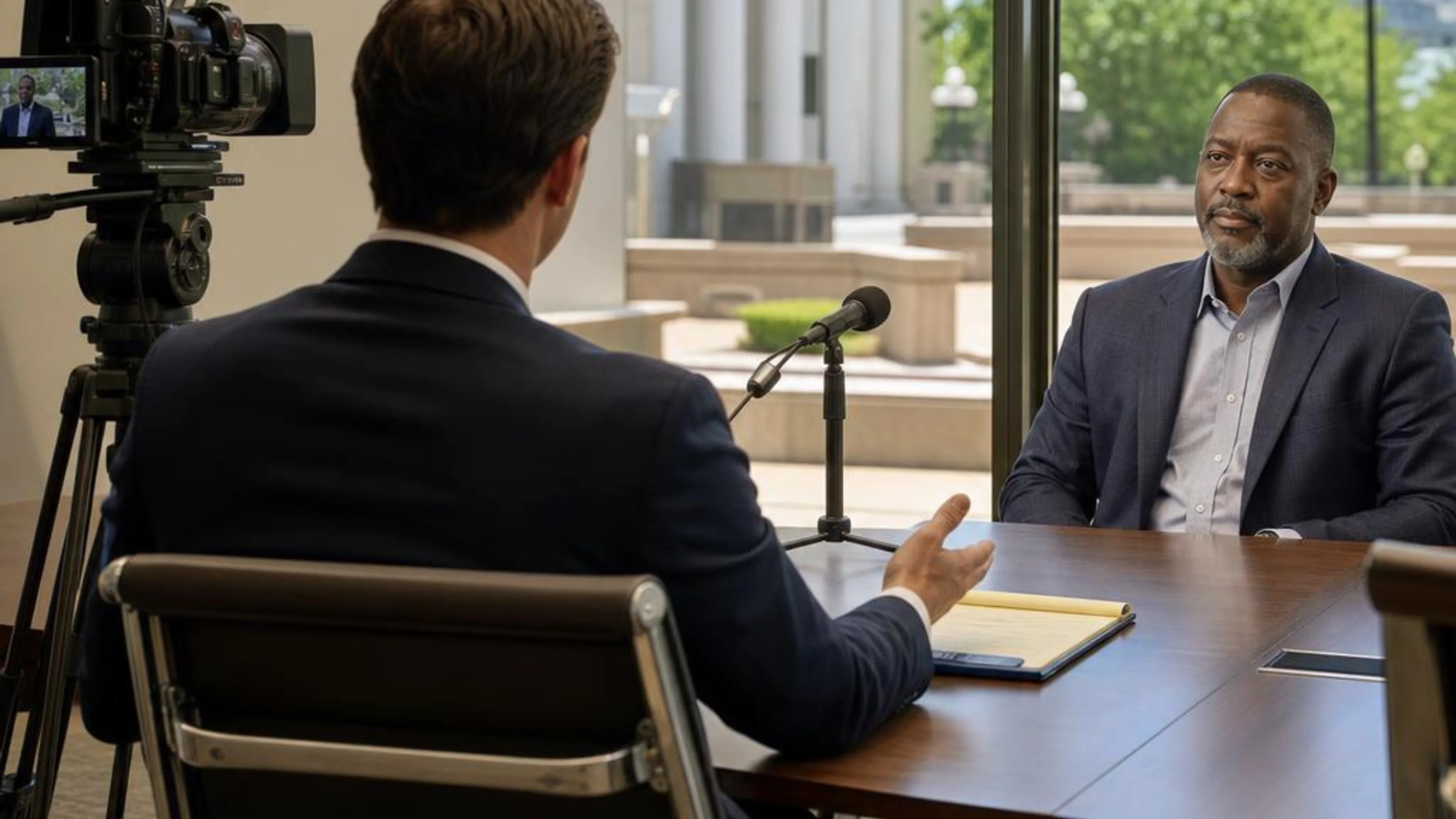 Videotaped deposition in Mississippi with counsel questioning a witness while a professional legal video camera records the testimony