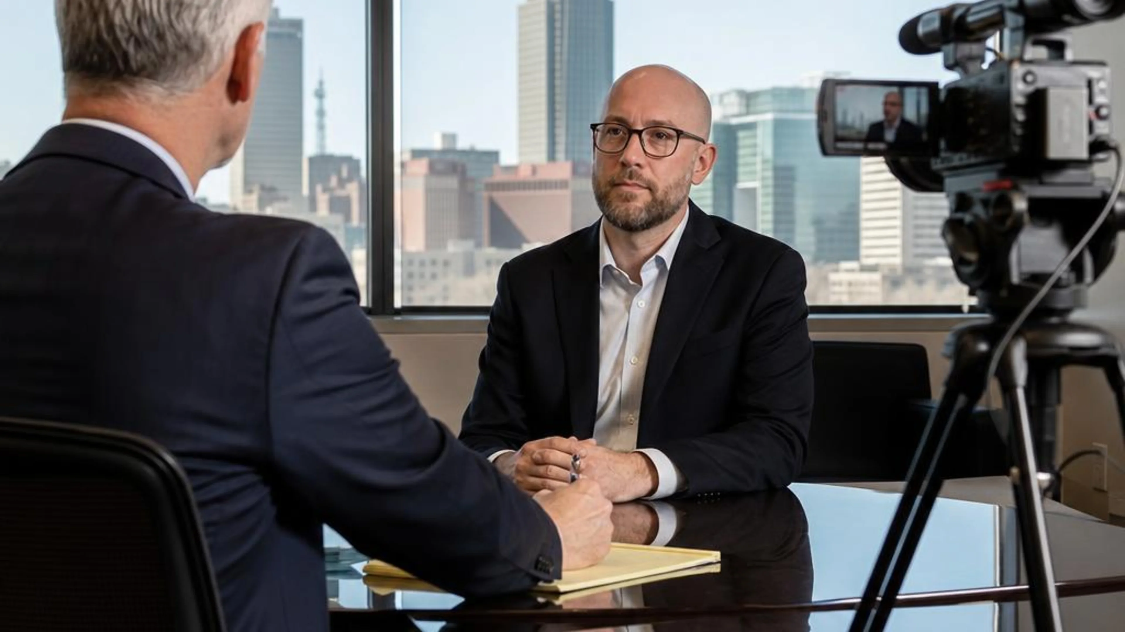 Videotaped deposition in Nebraska with counsel questioning a witness while a professional legal video camera records the testimony