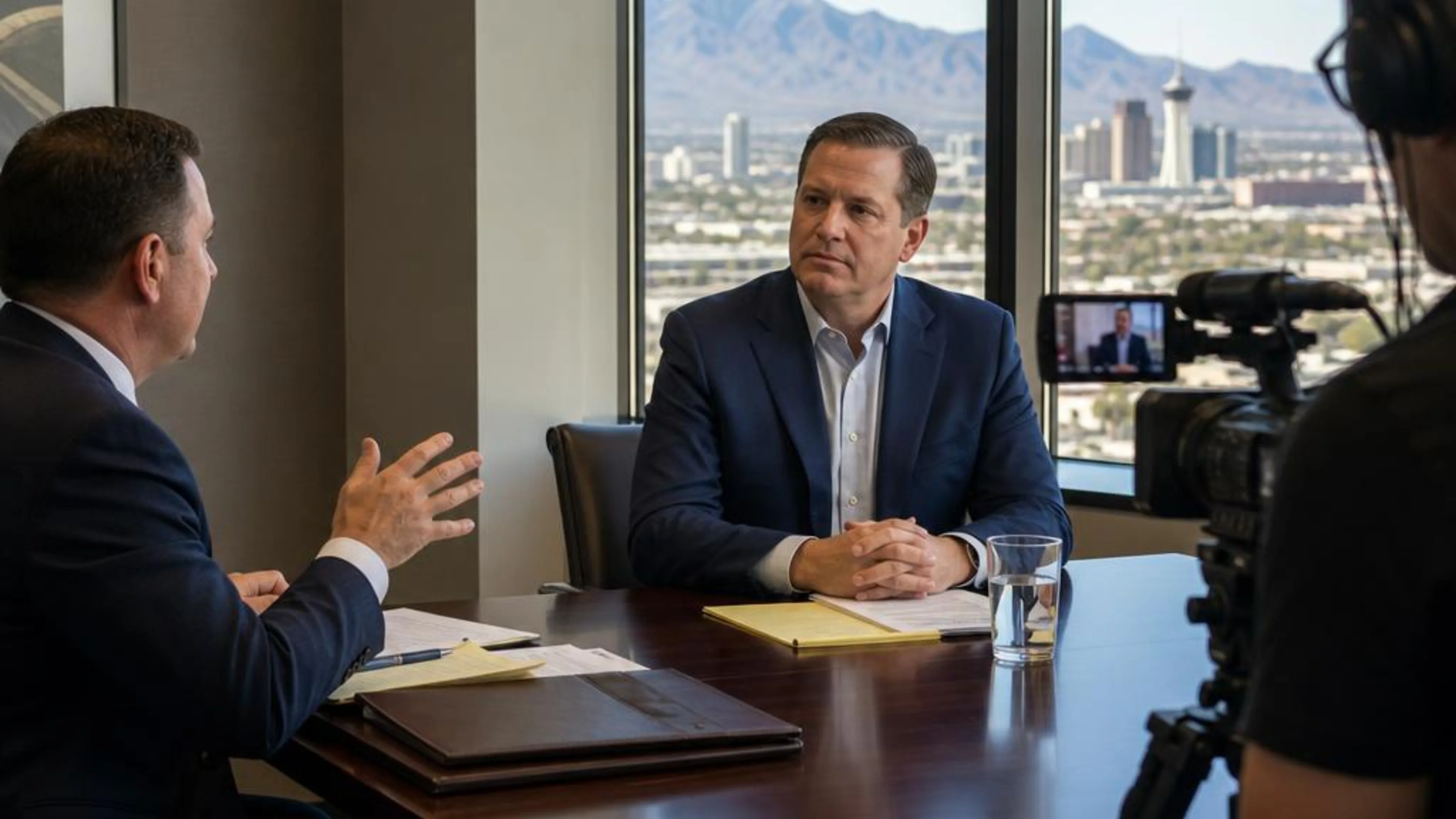 Videotaped deposition in Nevada with counsel questioning a witness while a professional legal video camera records the testimony