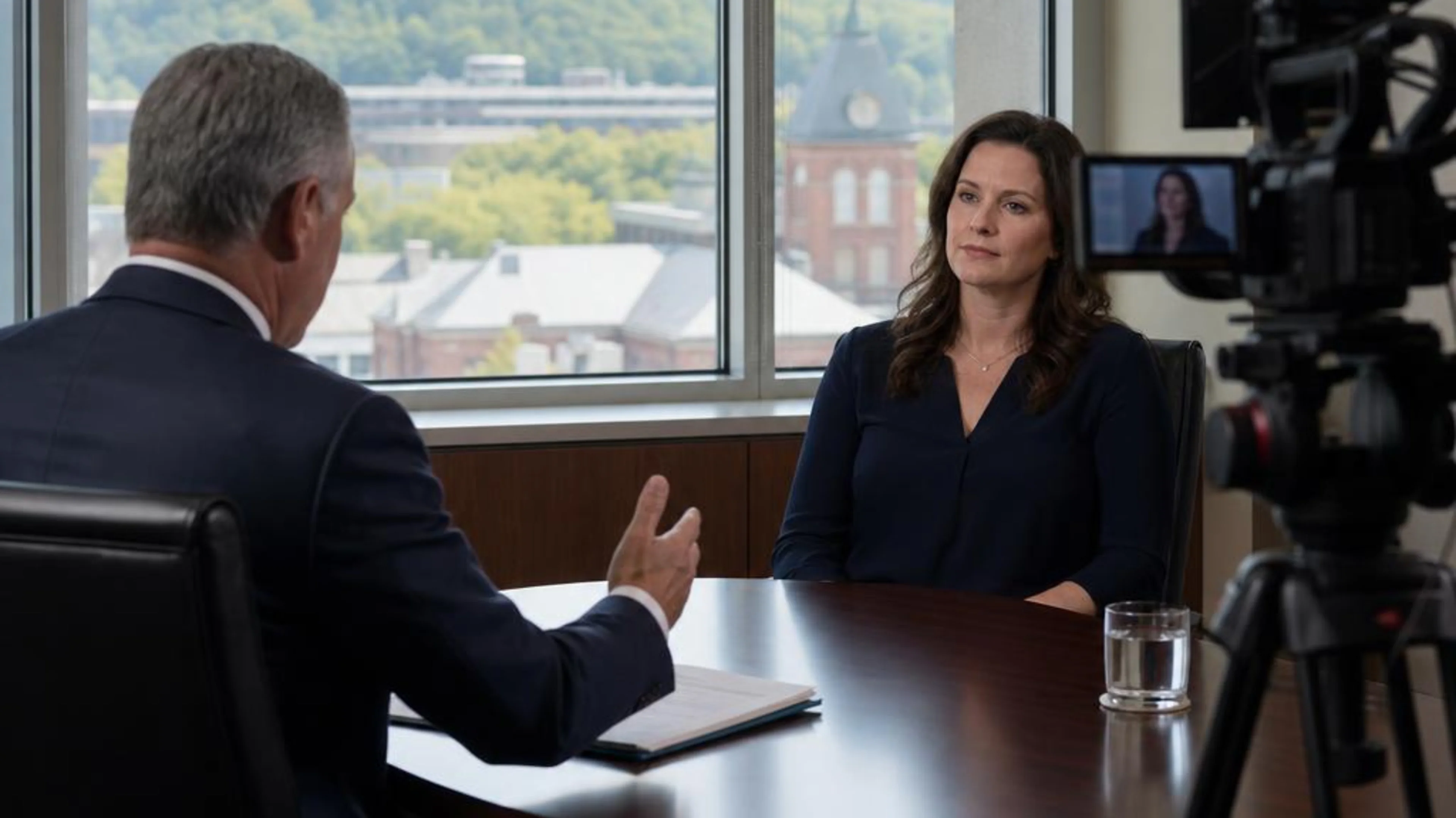 Videotaped deposition in New Hampshire with counsel questioning a witness while a professional legal video camera records the testimony