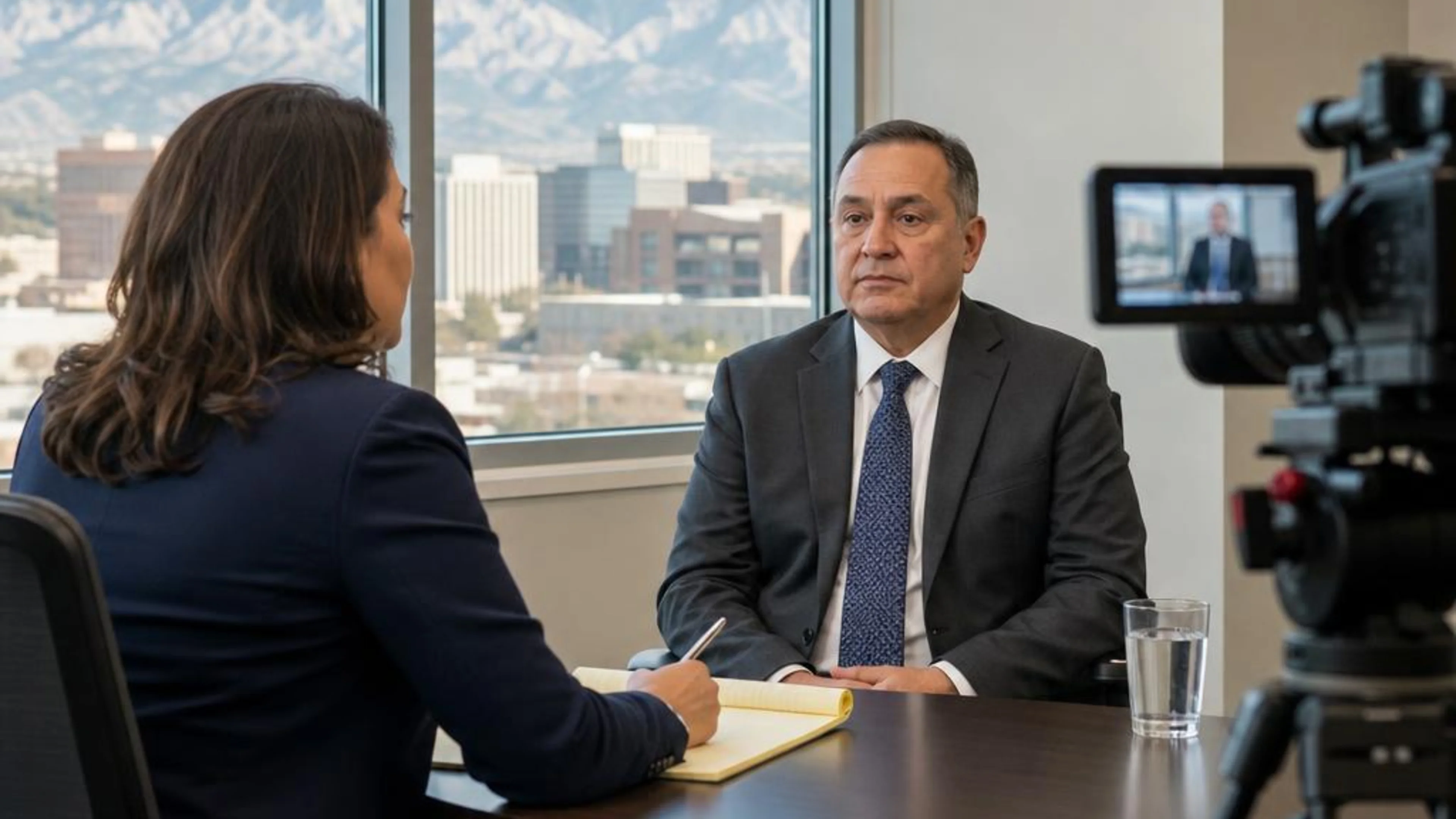 Videotaped deposition in New Mexico with counsel questioning a witness while a professional legal video camera records the testimony