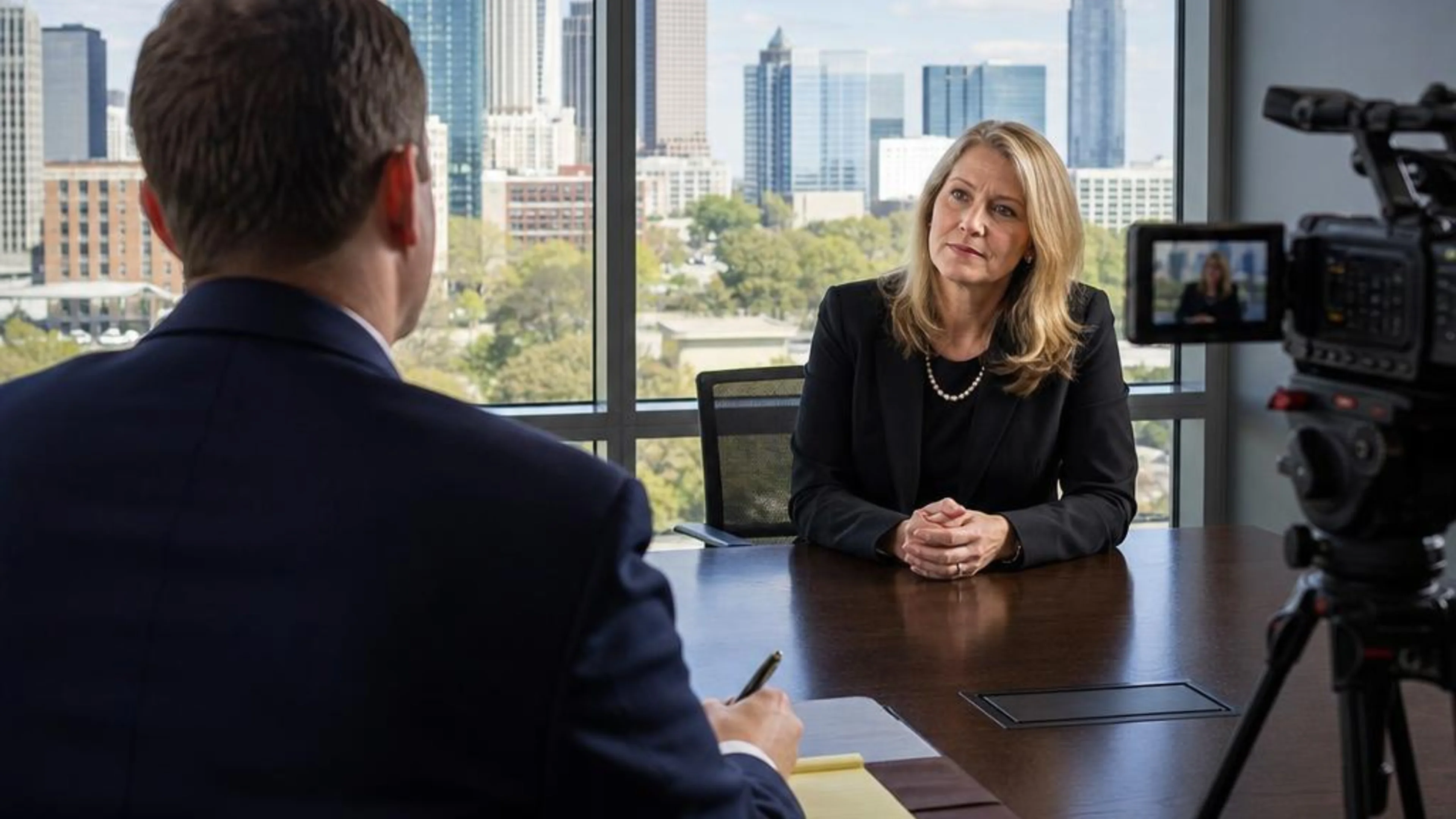 Videotaped deposition in North Carolina with counsel questioning a witness while a professional legal video camera records the testimony