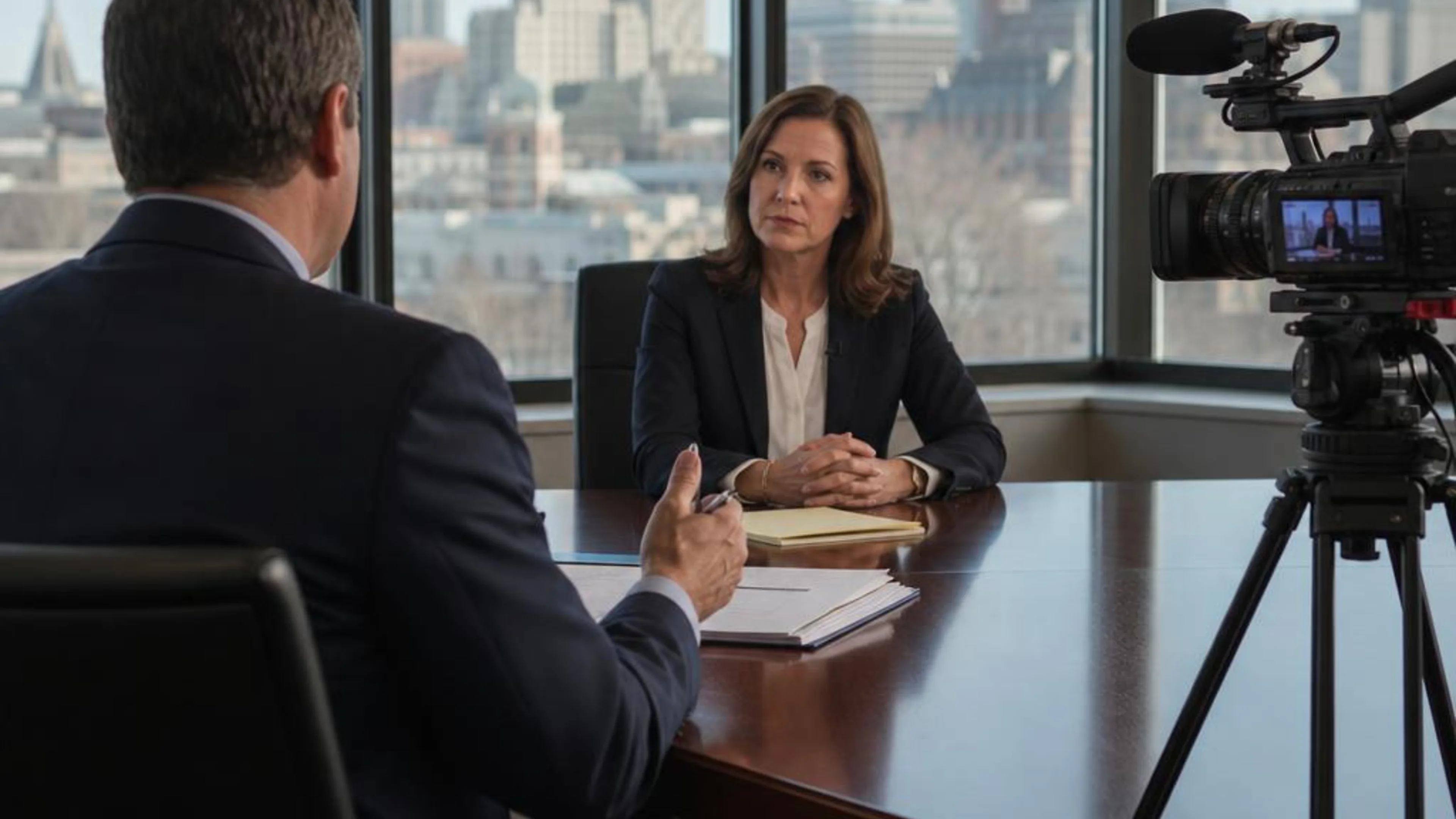 Videotaped deposition in Rhode Island with counsel questioning a witness while a professional legal video camera records the testimony