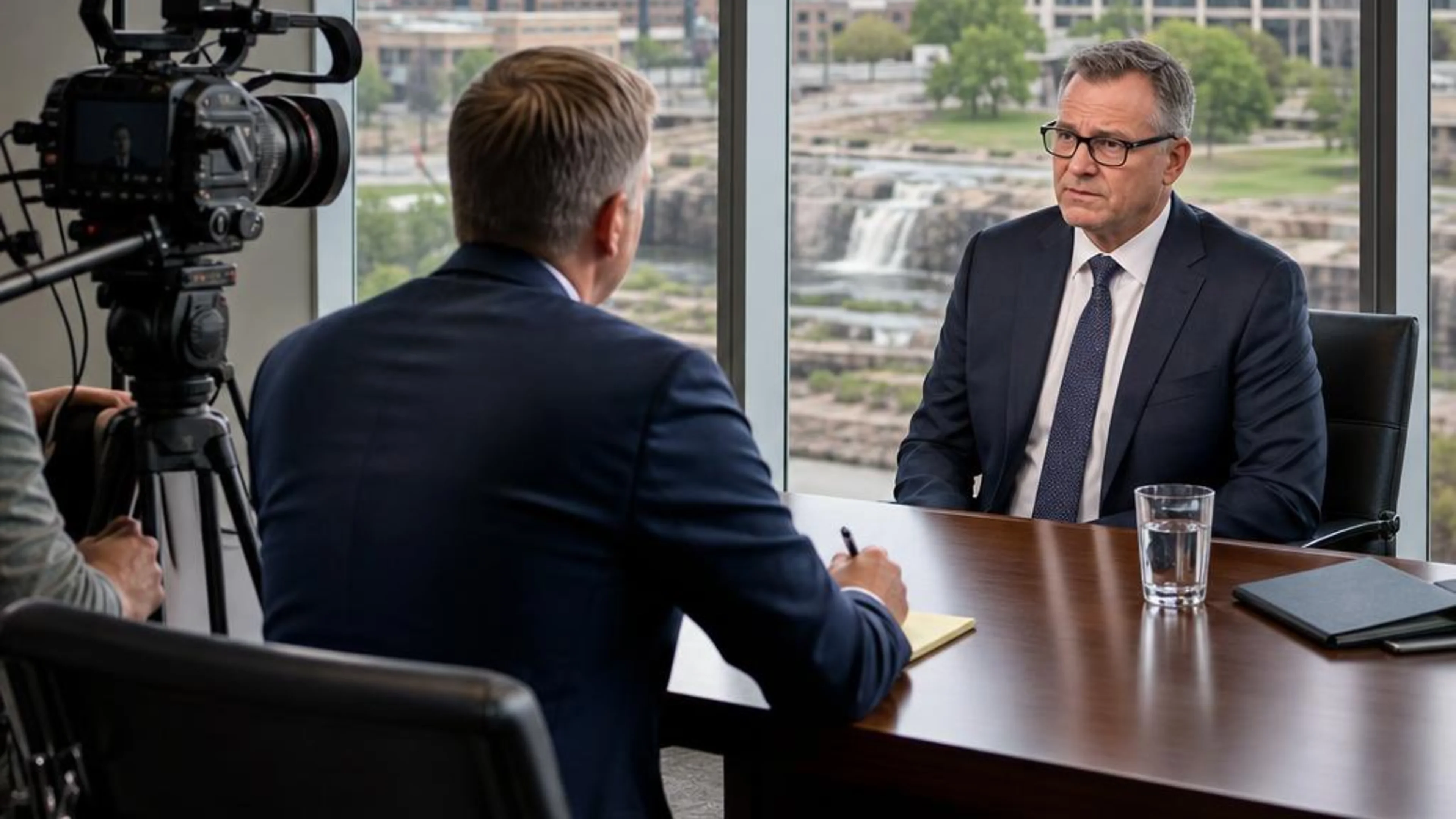 Videotaped deposition in South Dakota with counsel questioning a witness while a professional legal video camera records the testimony
