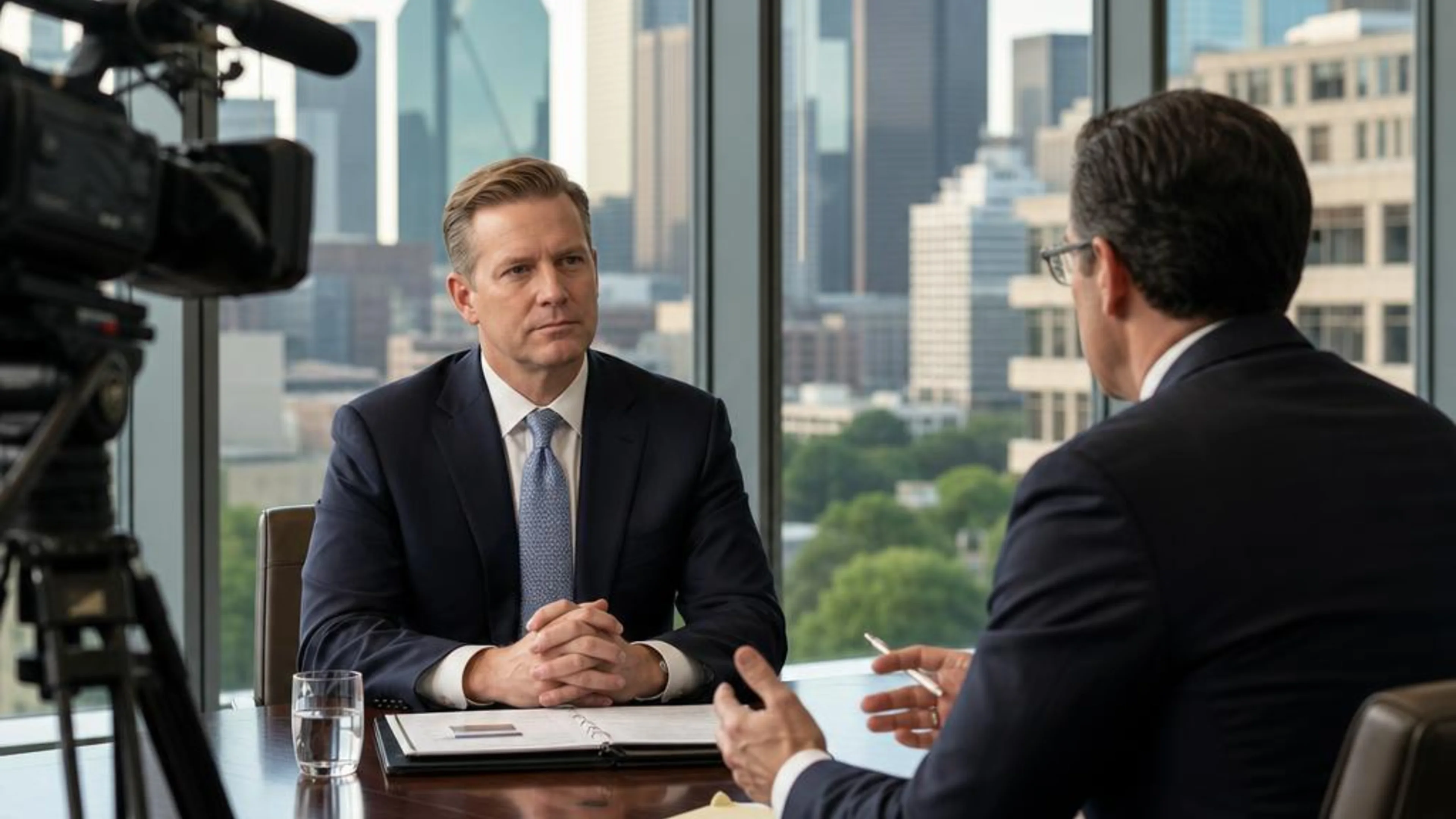 Videotaped deposition in Texas with counsel questioning a witness while a professional legal video camera records the testimony