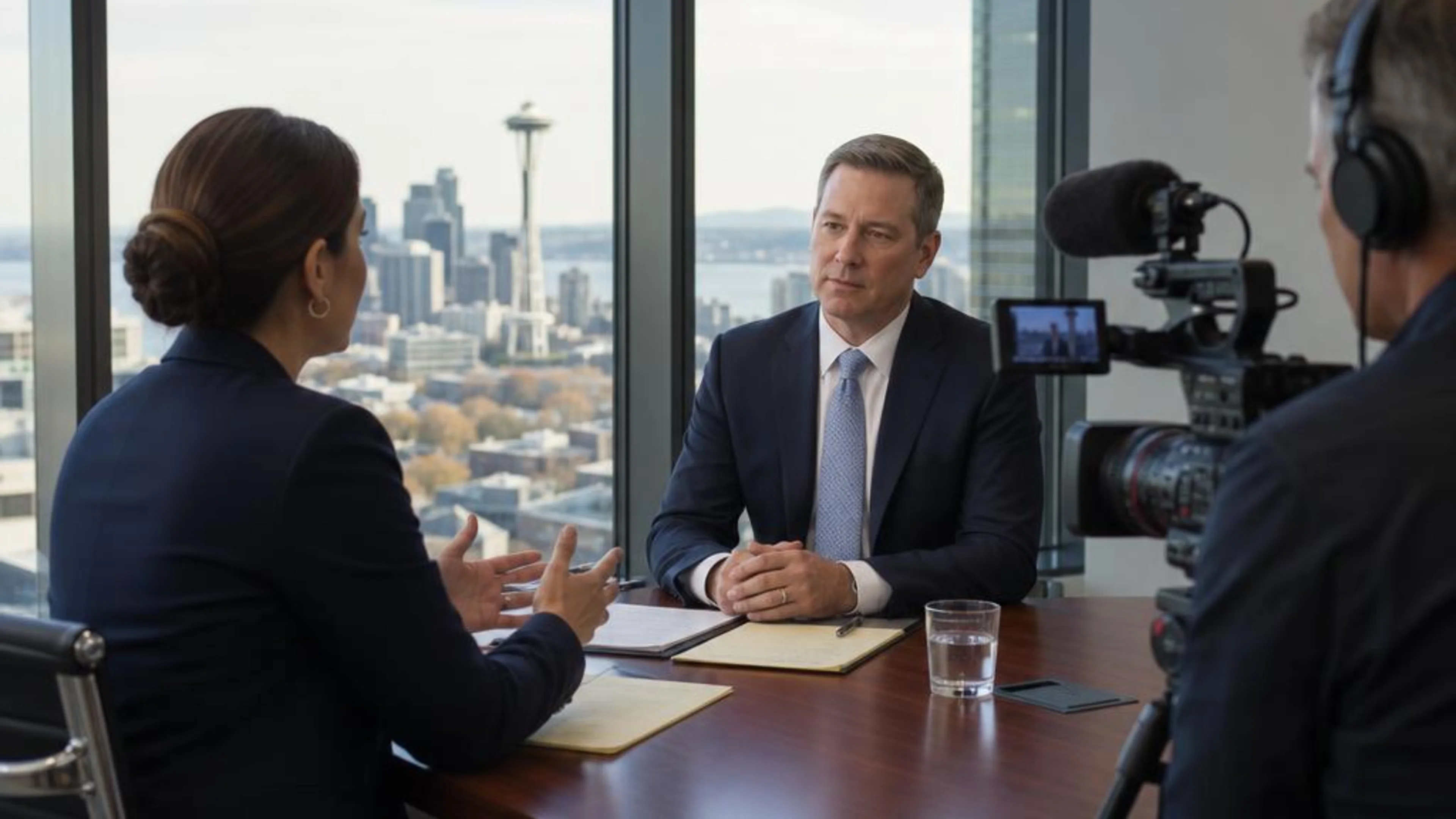 Videotaped deposition in Washington with counsel questioning a witness while a professional legal video camera records the testimony