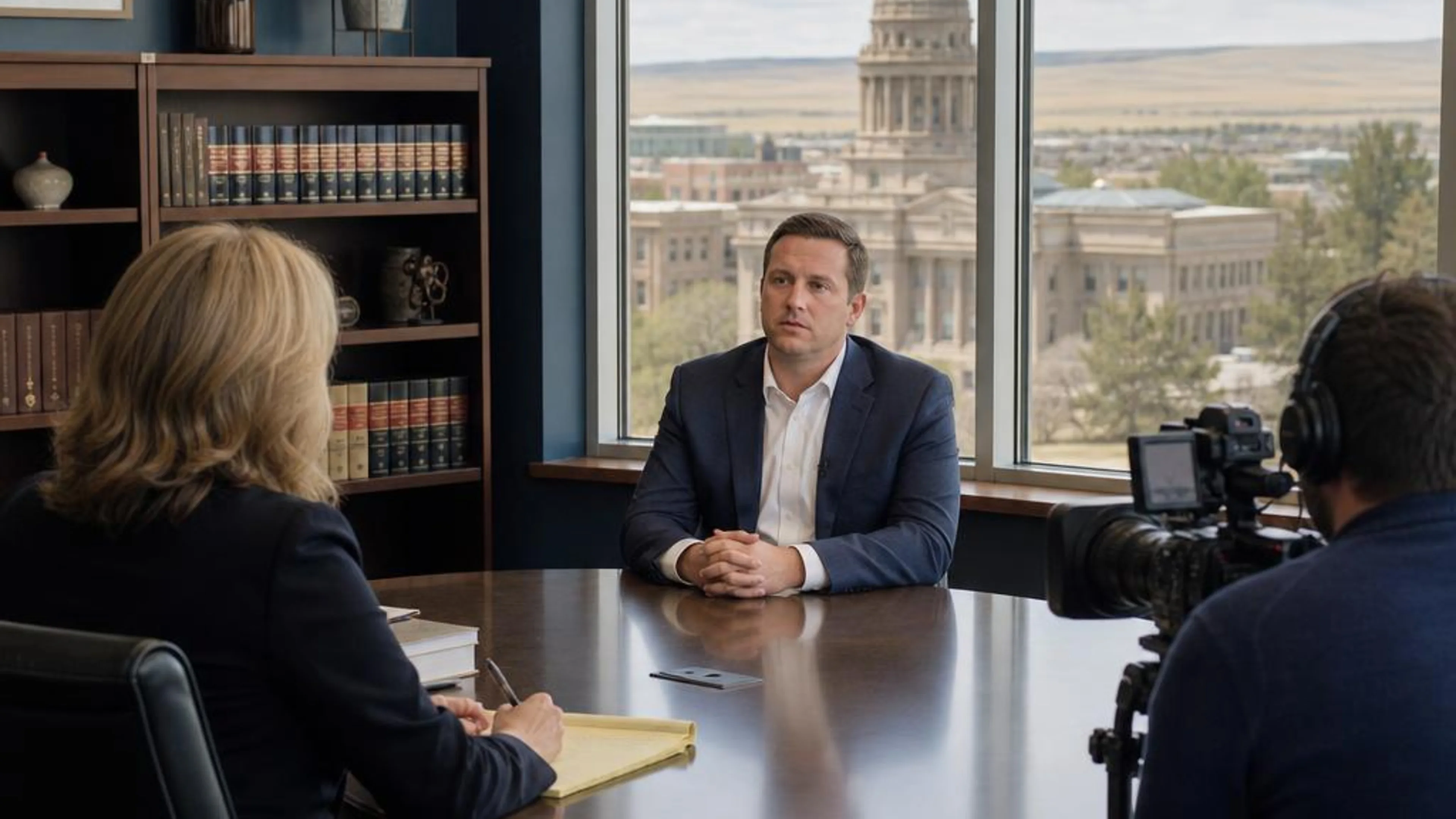 Videotaped deposition in Wyoming with counsel questioning a witness while a professional legal video camera records the testimony