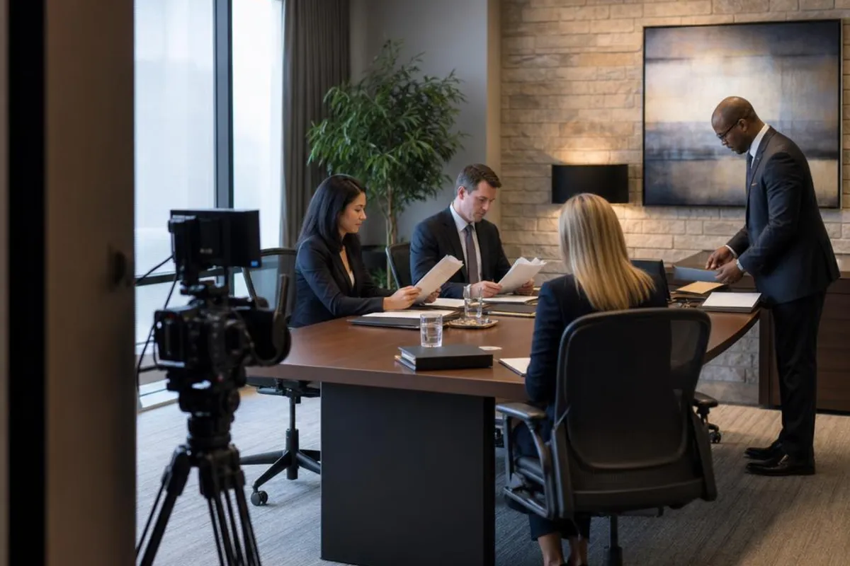 A legal video team supports a formal court proceeding in Fargo, North Dakota.