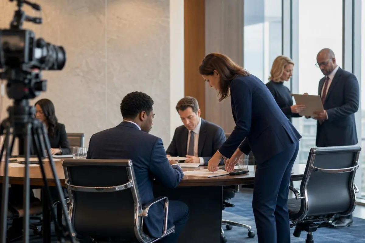 A legal video team supports a formal court proceeding in Turlock, California.