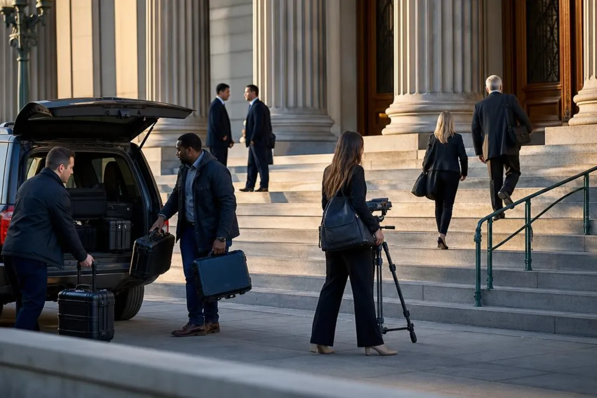 A legal video team supports a formal court proceeding in Temple, Texas.