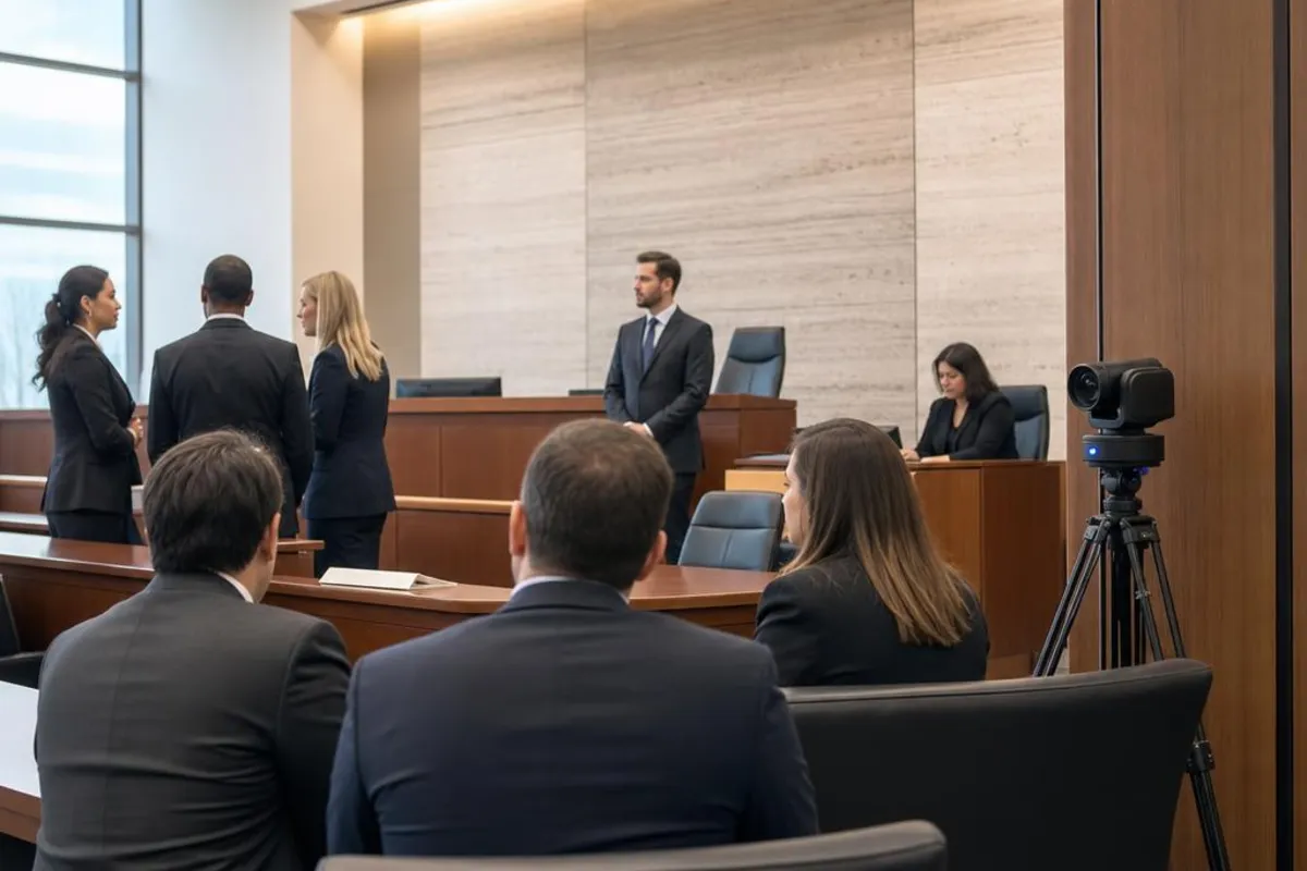 A legal video team supports a formal court proceeding in Melbourne, Florida.