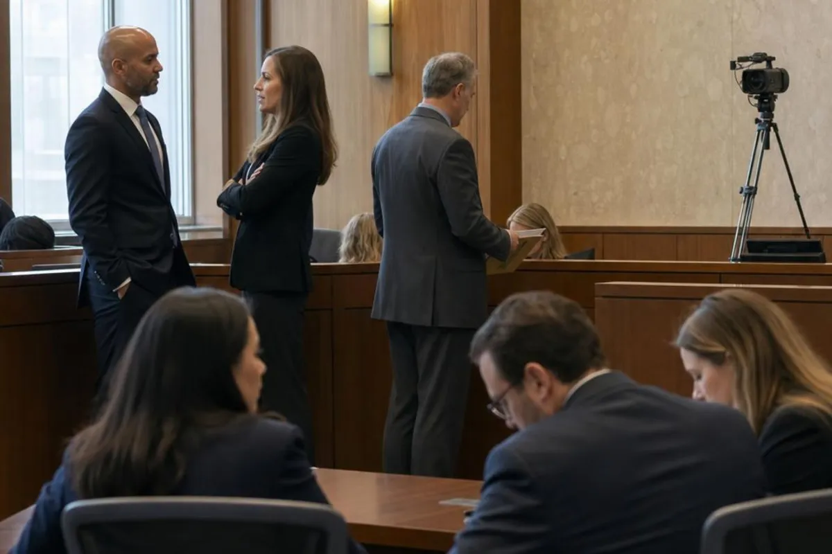 A legal video team supports a formal court proceeding in Aurora, Illinois.