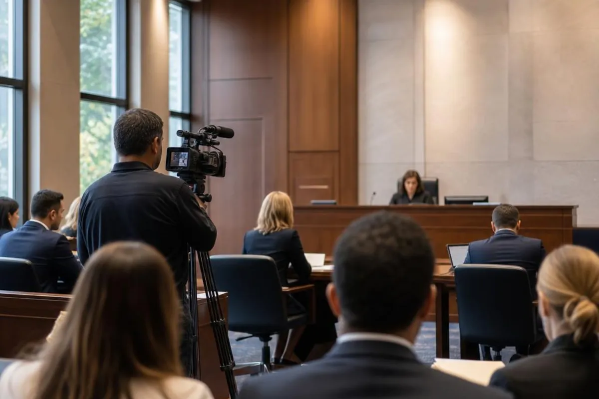 A legal video team supports a formal court proceeding in Baltimore, Maryland.