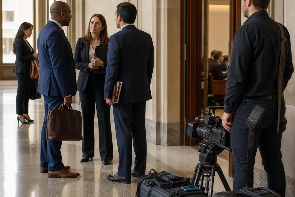 A legal video team supports a formal court proceeding in Chesapeake, Virginia.