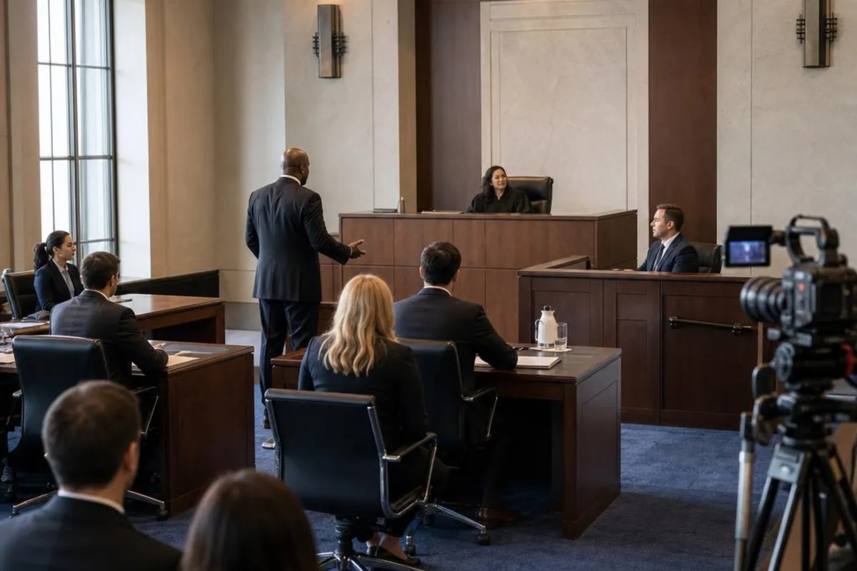 A legal video team supports a formal court proceeding in Centennial, Colorado.