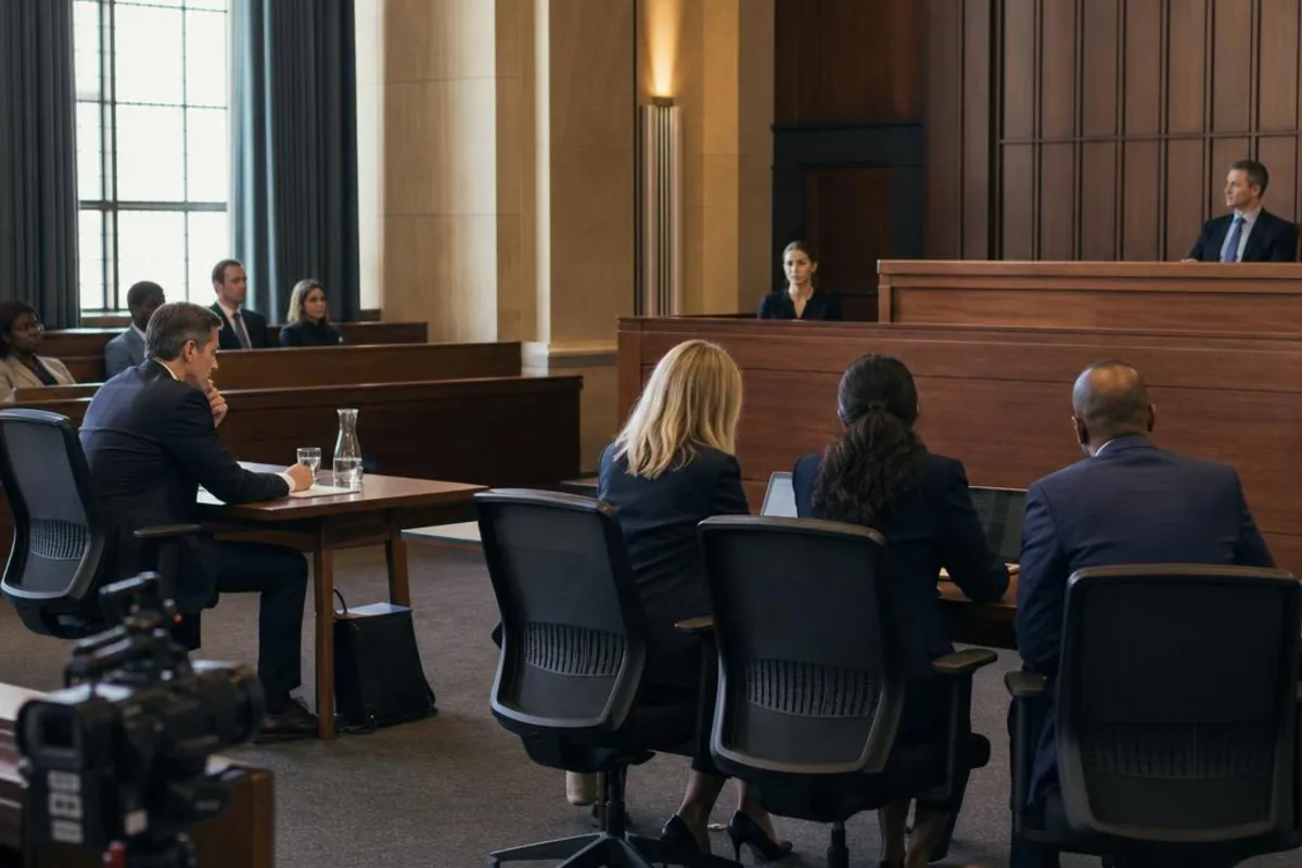 A legal video team supports a formal court proceeding in Springdale, Arkansas.