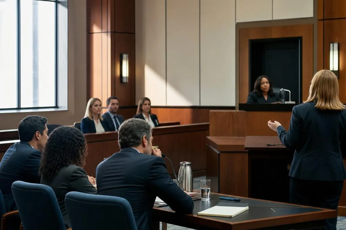 A legal video team supports a formal court proceeding in Pasadena, California.
