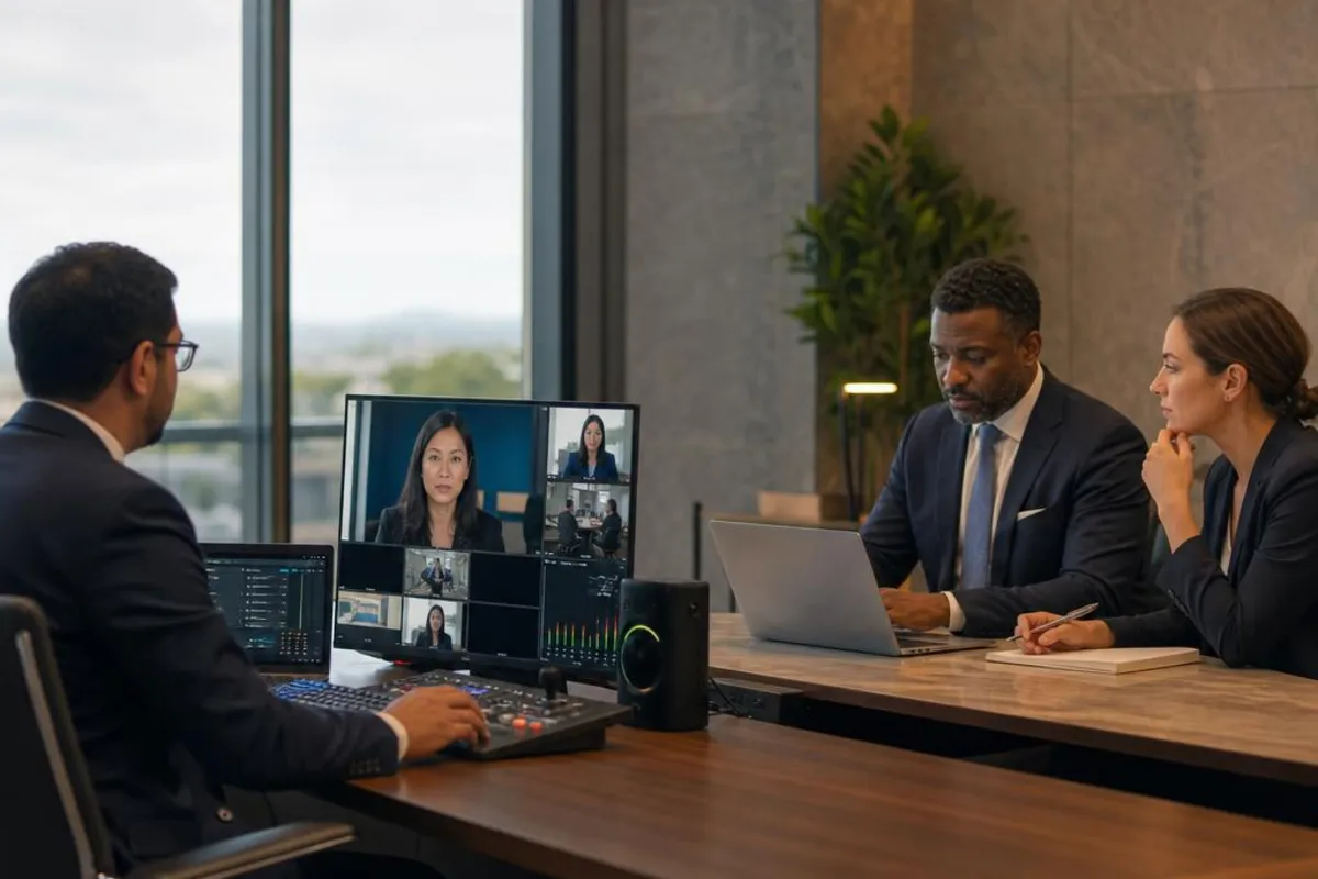 A legal video team supports a formal court proceeding in Oceanside, California.