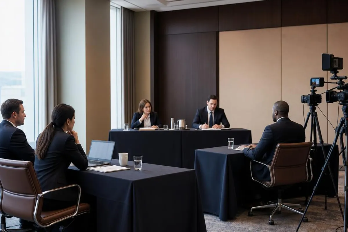 A legal video team supports a formal court proceeding in Leander, Texas.