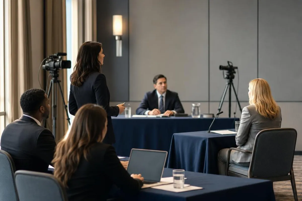 A legal video team supports a formal court proceeding in Chino, California.