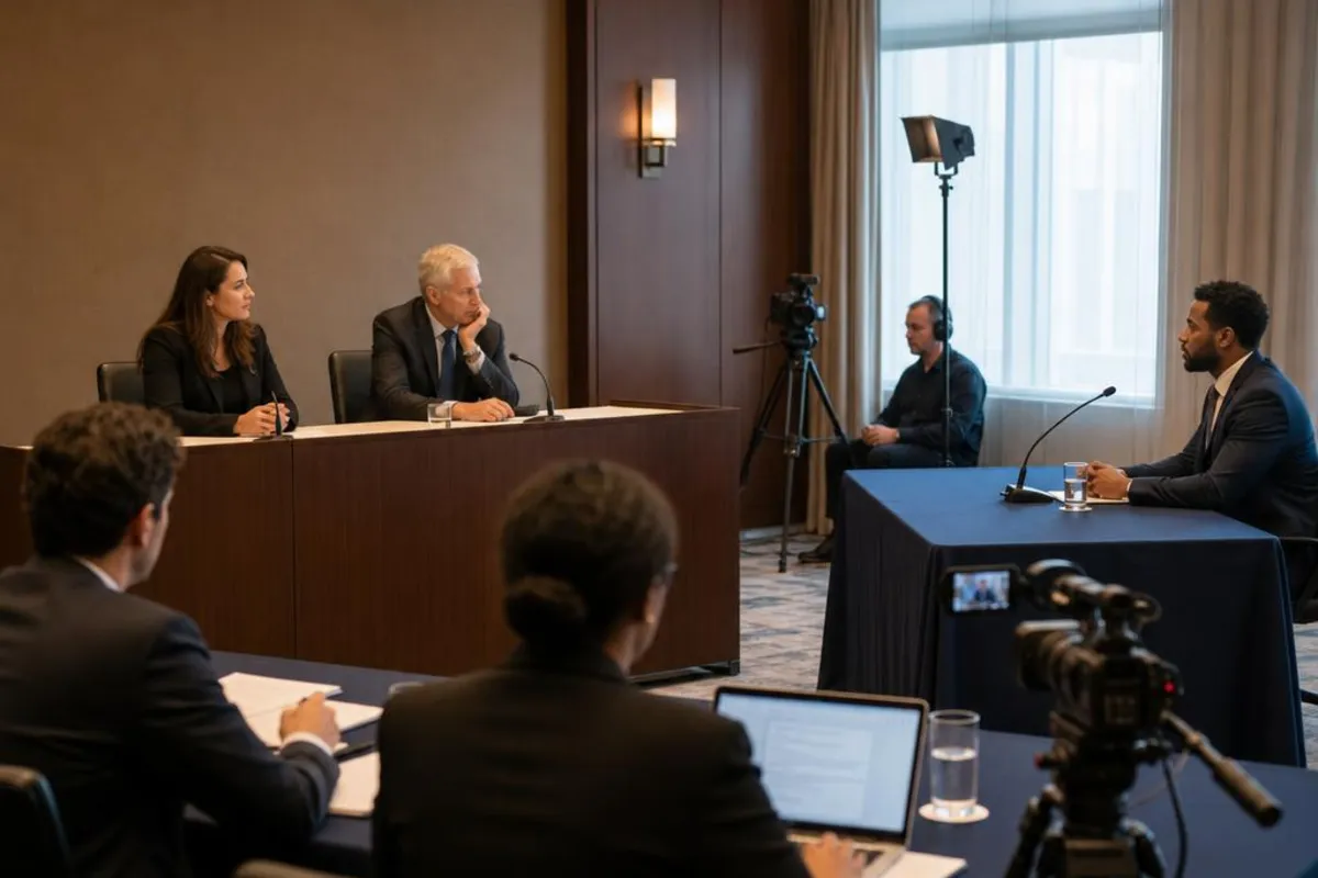 A legal video team supports a formal court proceeding in Provo, Utah.