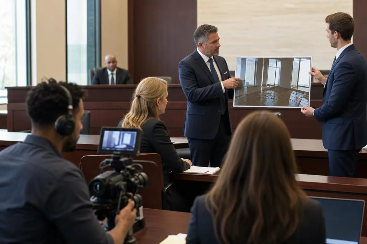 A legal video team supports a formal court proceeding in Richmond, California.