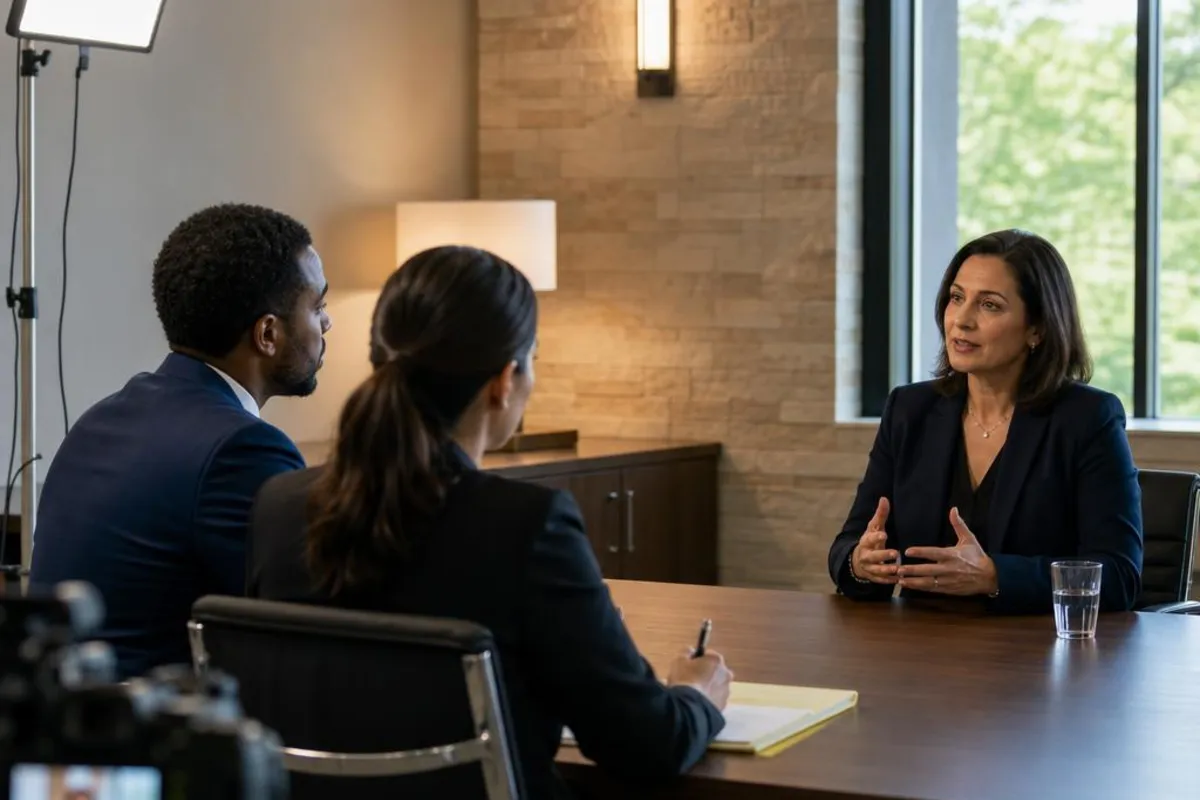 A legal video team supports a formal court proceeding in Troy, Michigan.