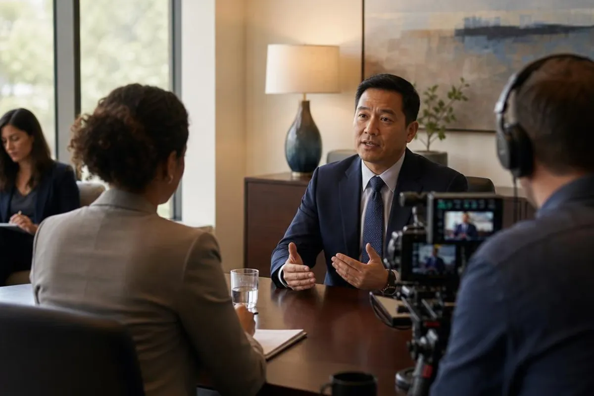 A legal video team supports a formal court proceeding in Palmdale, California.