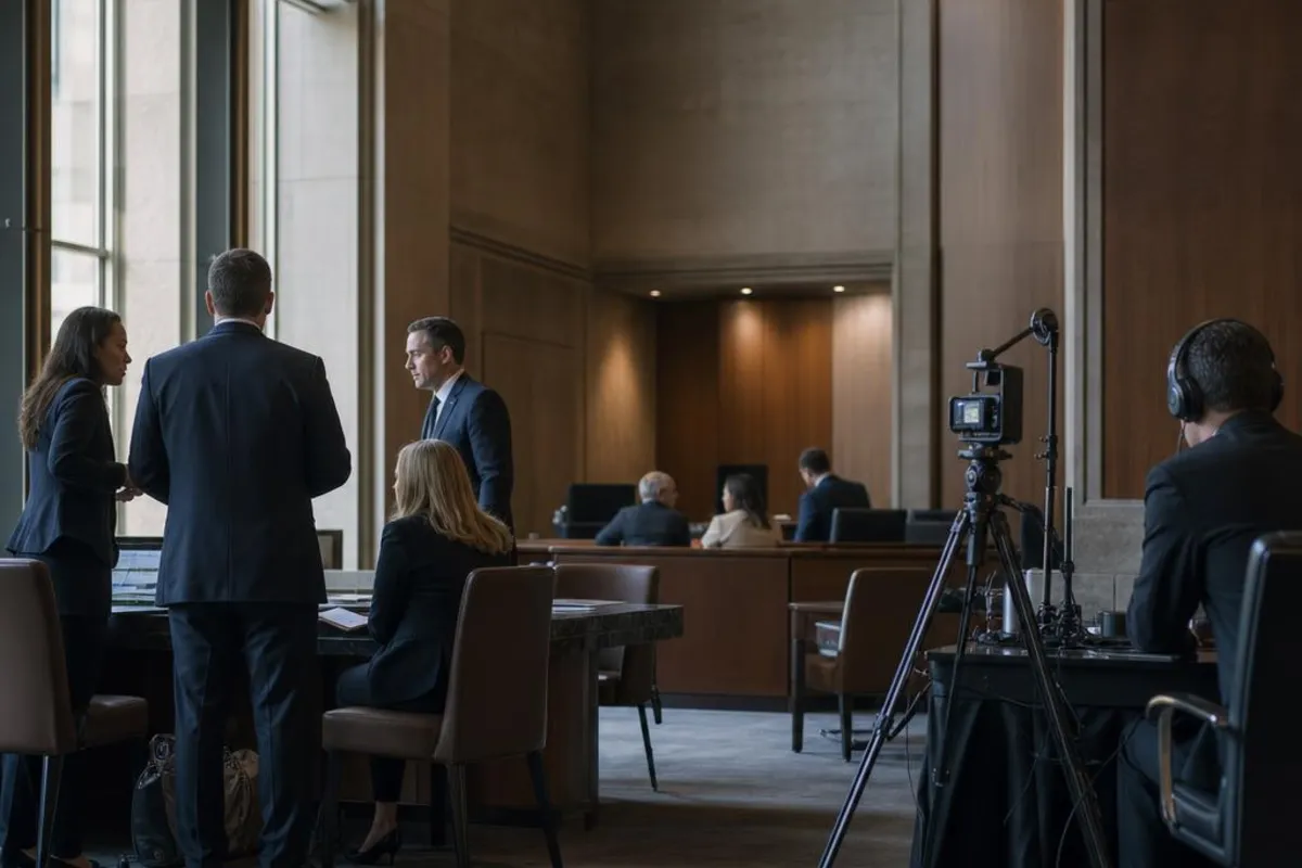 A legal video team supports a formal court proceeding in Carson, California.