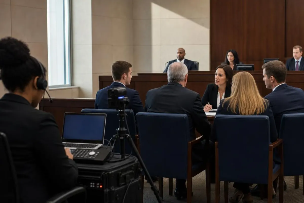 A legal video team supports a formal court proceeding in Jupiter, Florida.