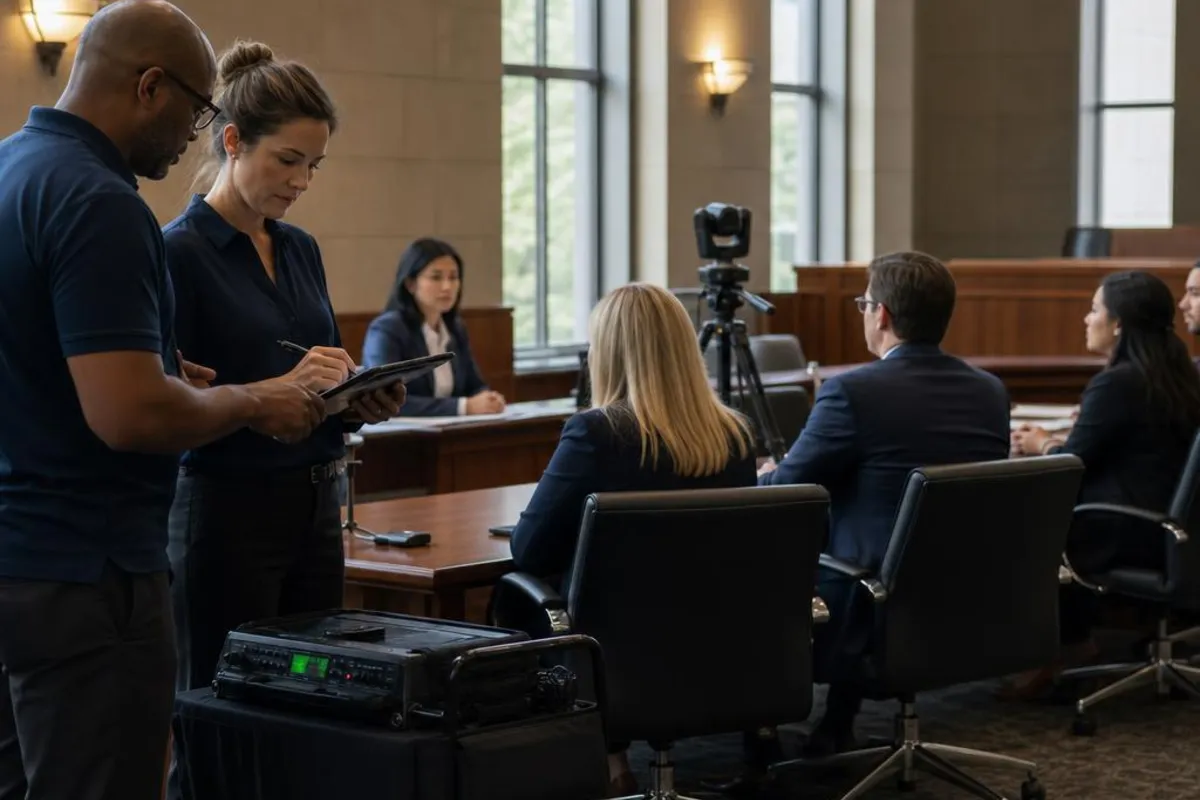 A legal video team supports a formal court proceeding in Bolingbrook, Illinois.