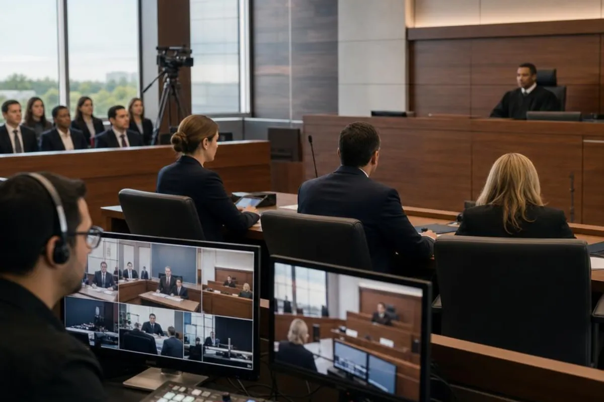 A legal video team supports a formal court proceeding in Appleton, Wisconsin.