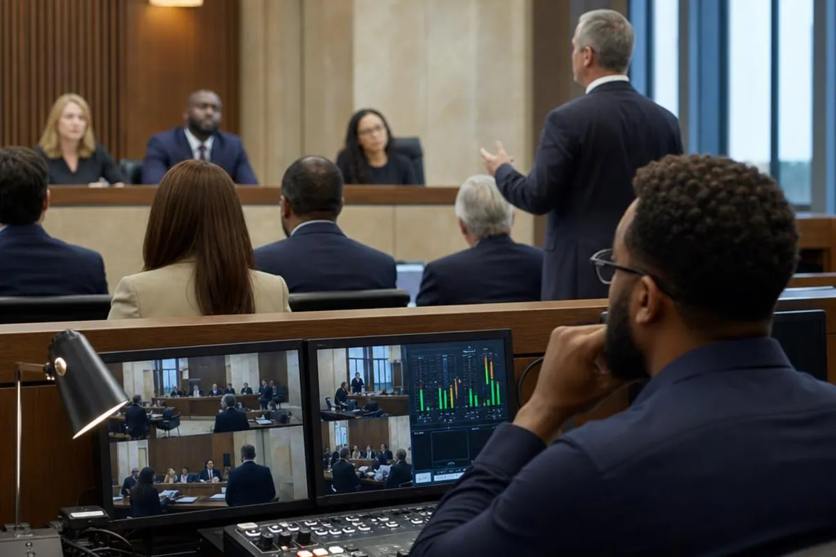 A legal video team supports a formal court proceeding in Fullerton, California.