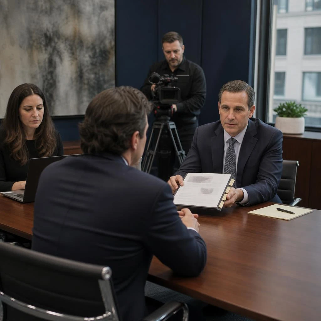 An attorney introducing a physical exhibit to a witness during an in-person deposition
