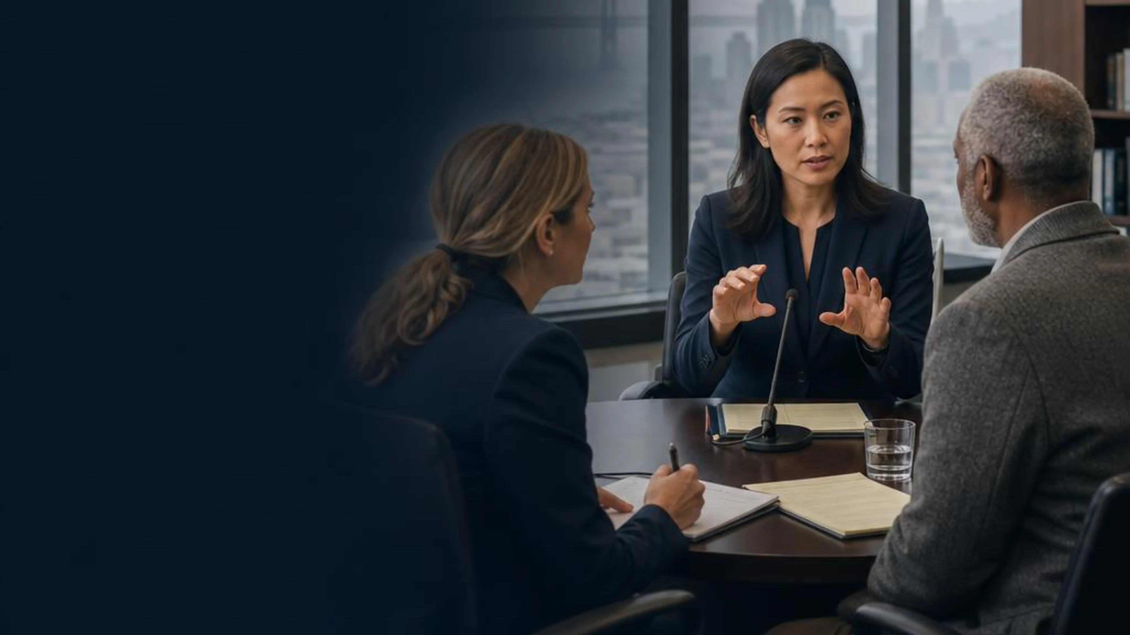 A professional interpreter facilitating legal testimony in San Francisco
