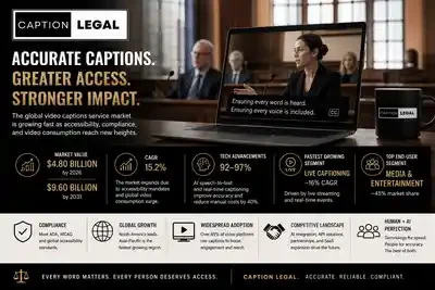 Caption Legal information graphic about captions, accessibility, and audience reach