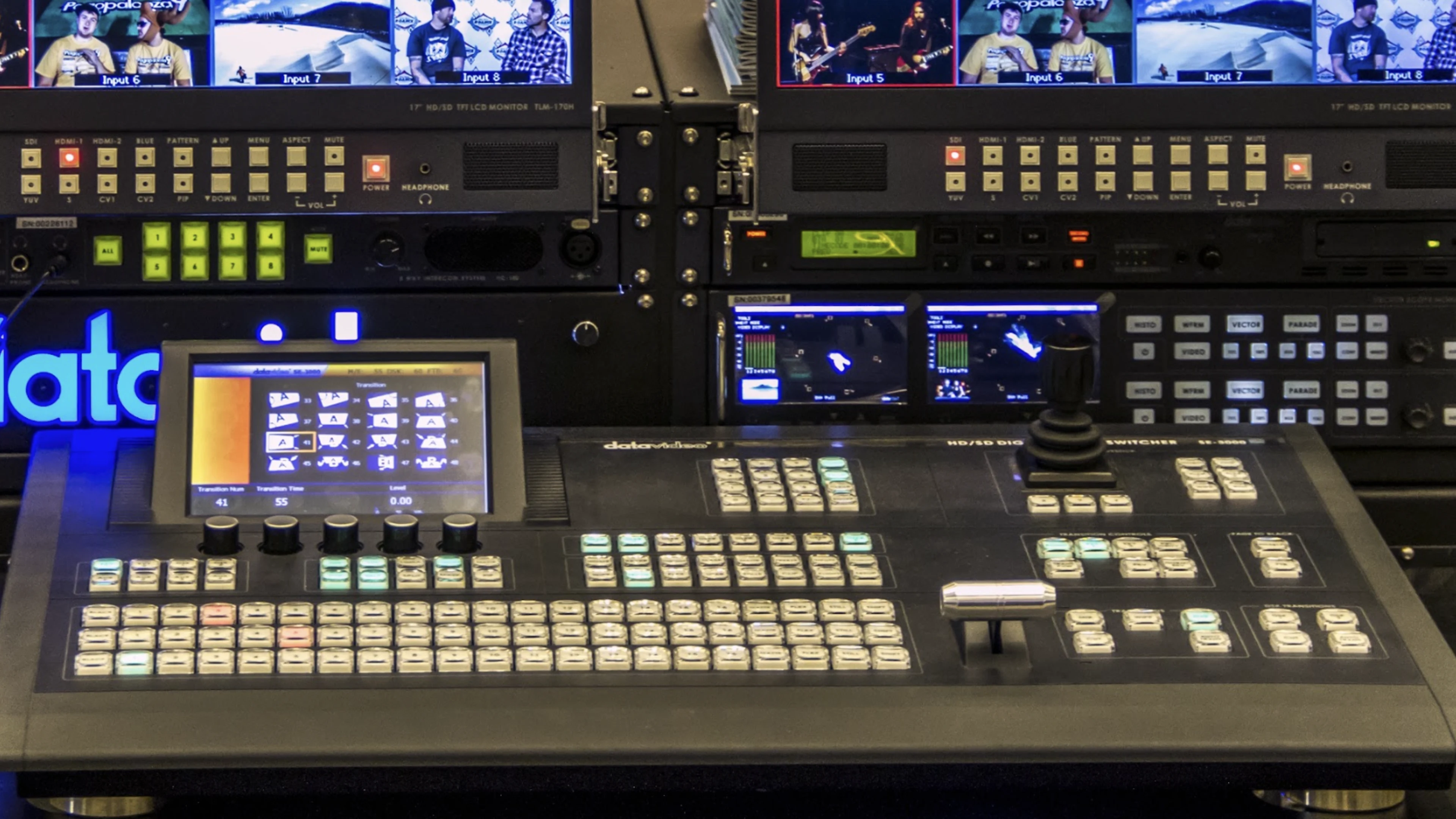 Professional video switching console used in a post-production workflow