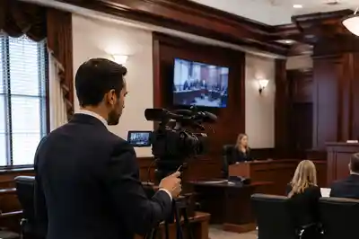 Legal videographer recording a courtroom proceeding