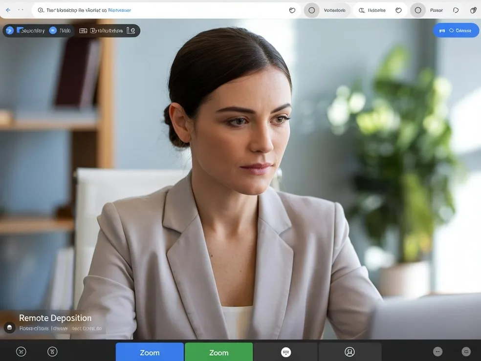 Attorney participating in a remote deposition by video conference