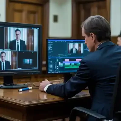 A trial technician managing remote participants and legal video from a courtroom workstation